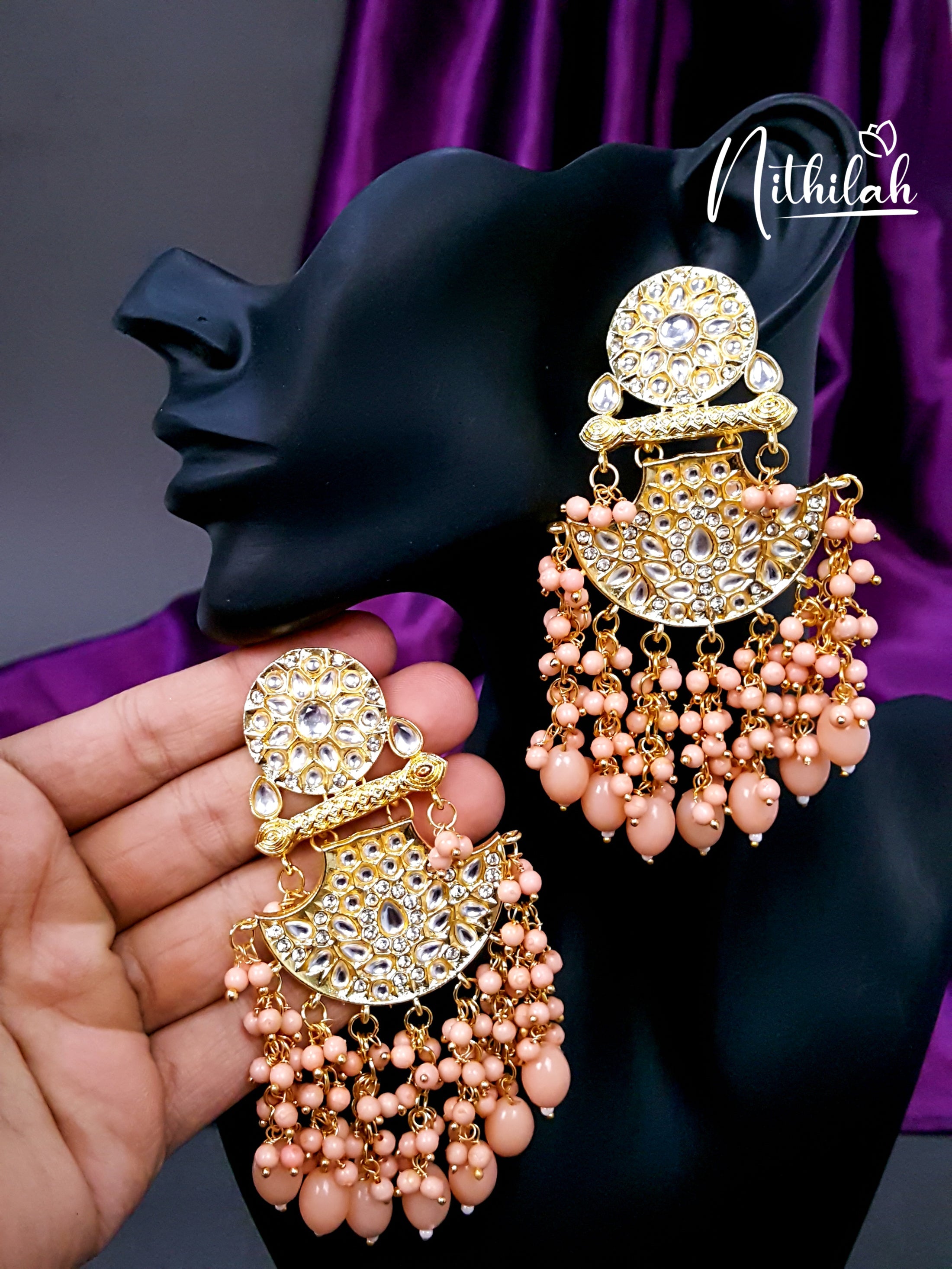 Buy Beige Beads Kundan Chandelier Earrings | Kundan Earrings