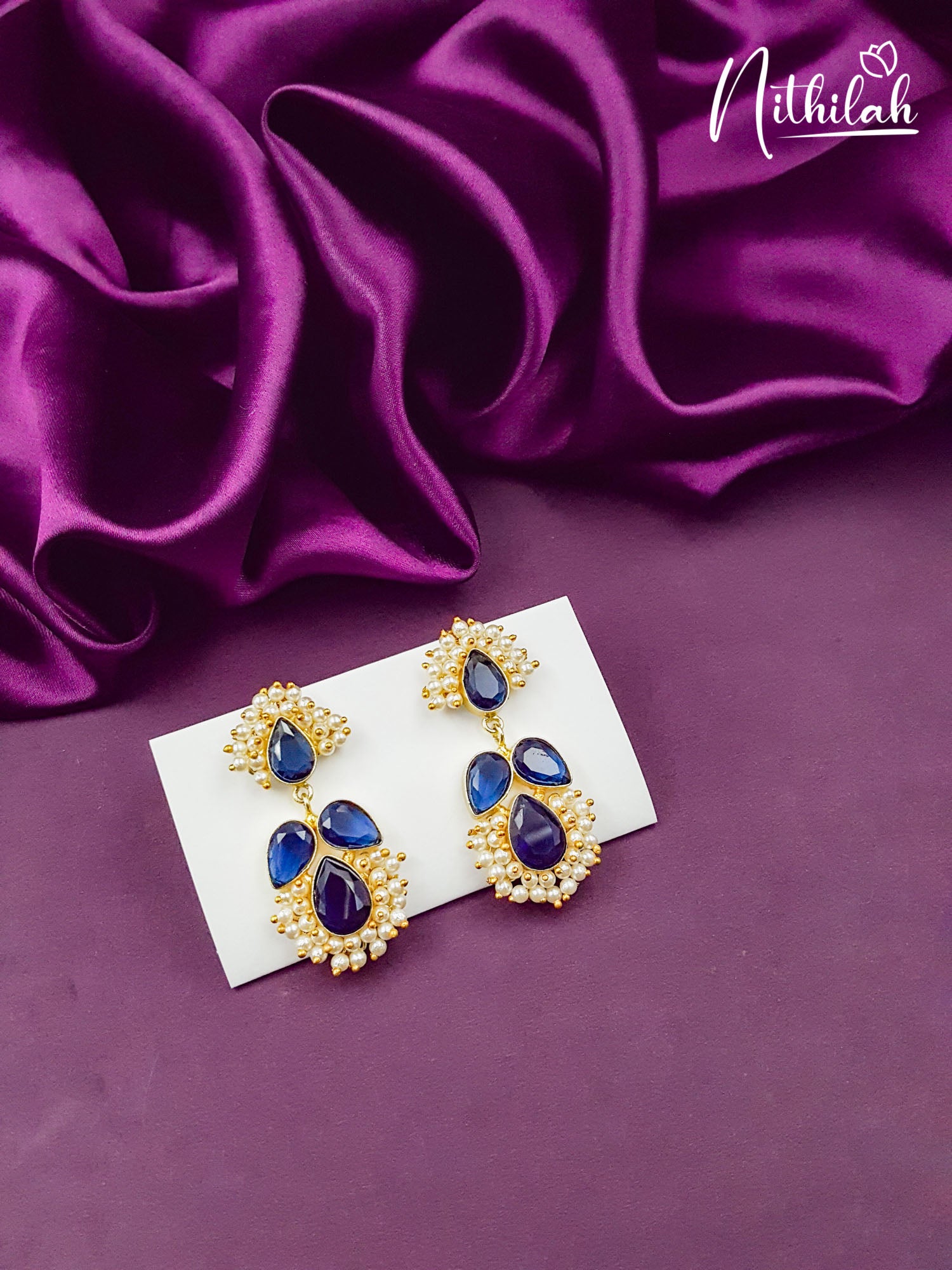 Blue Quartz Pearl Cluster Earring Drops
