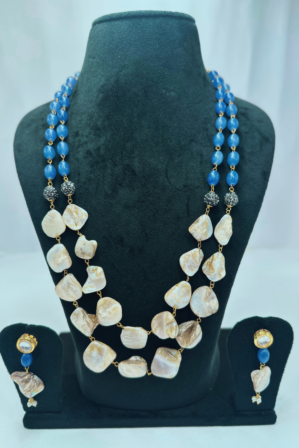 Mother of Pearl and Crystal Beads Long Haram Set