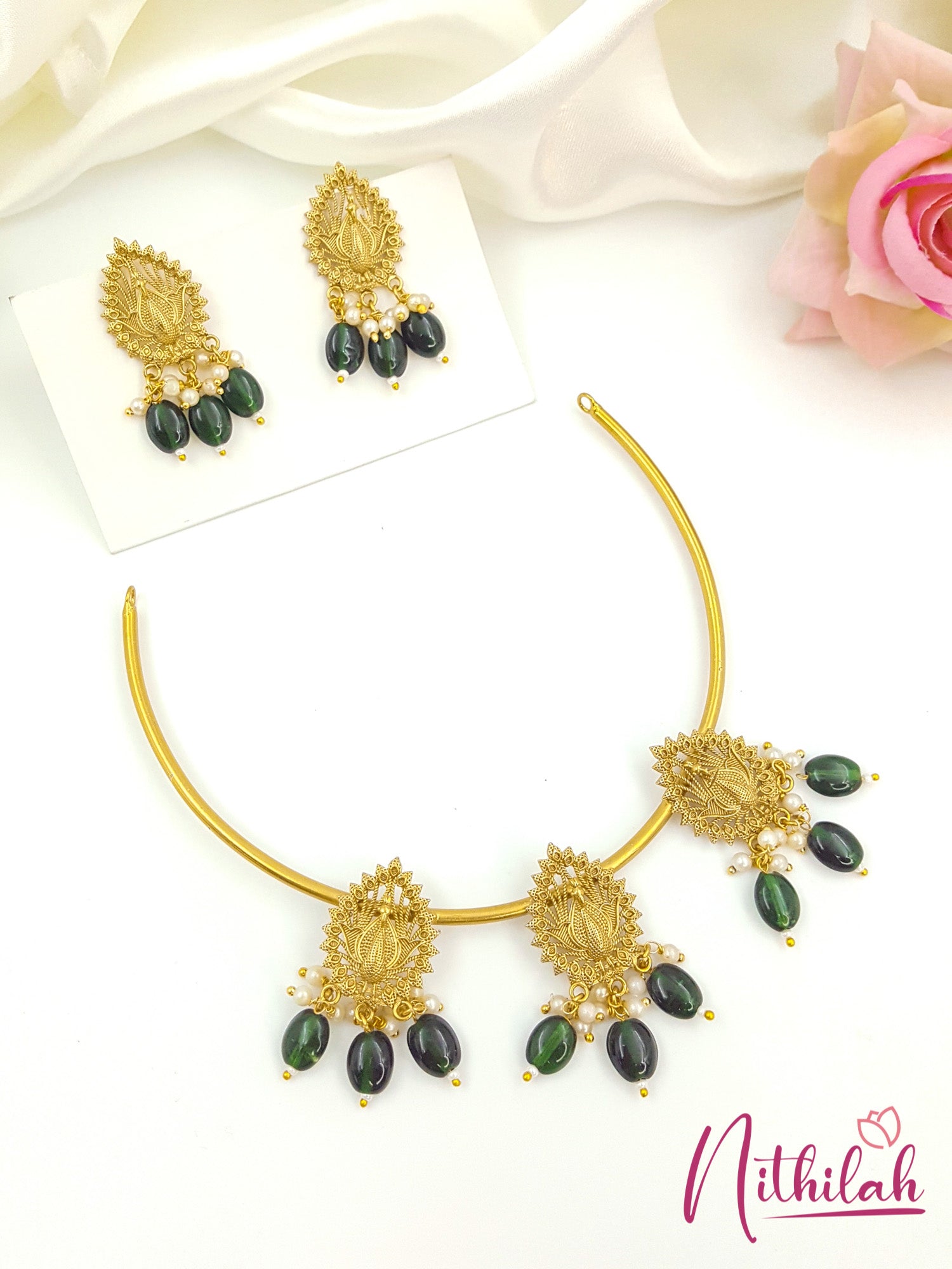 DropDesignMoissaniteBeadsHasliGoldPlatedNecklaceSet