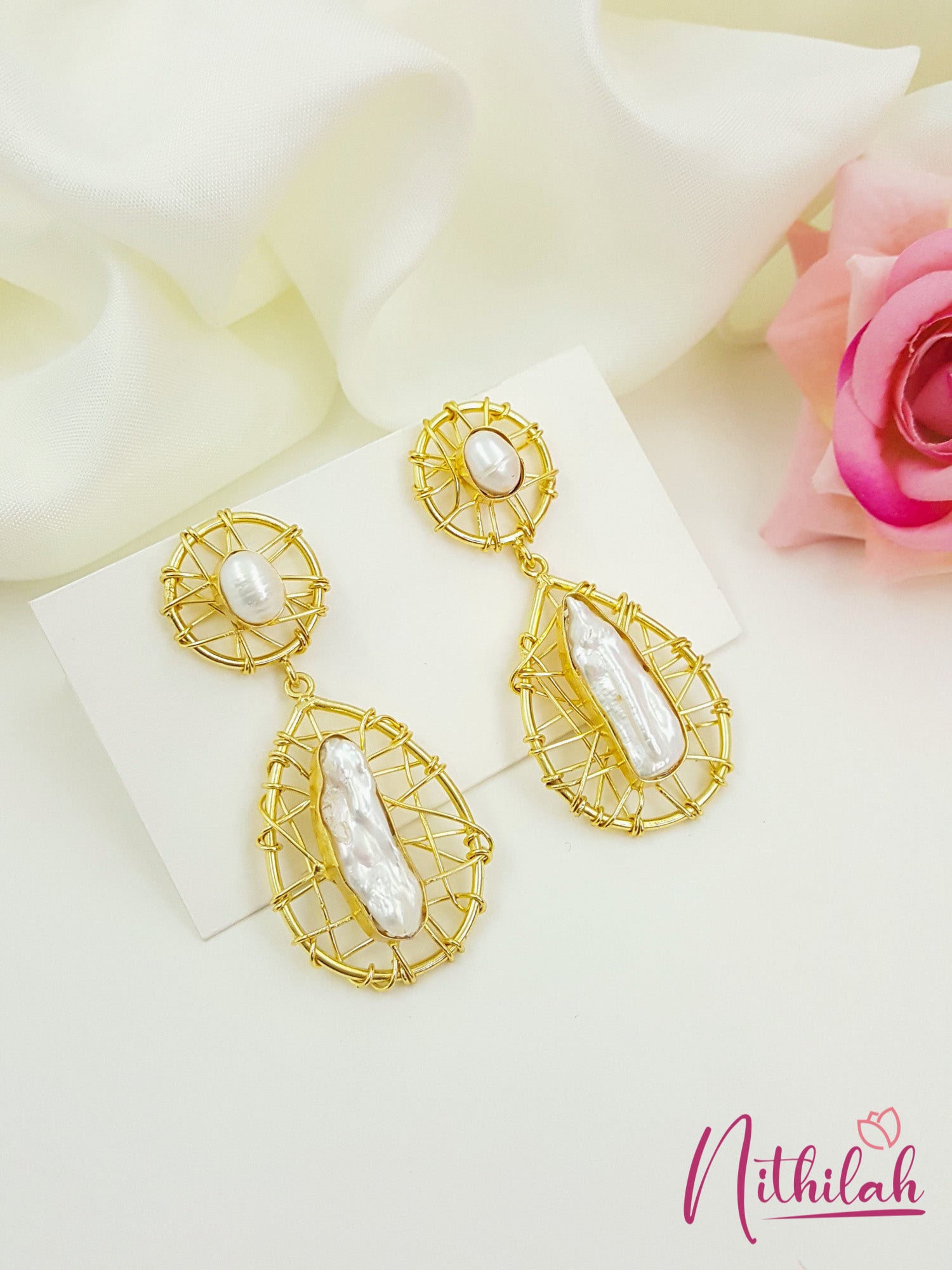 Drop Design Natural Pearl Earrings