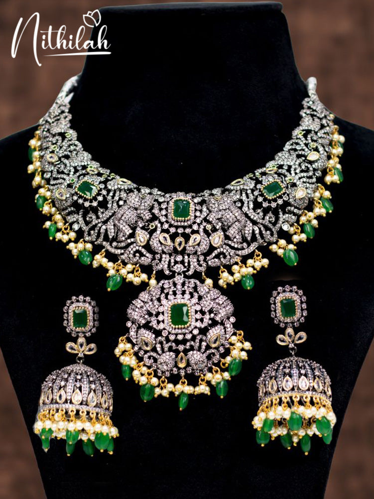Elephants Victorian AD Green Necklace Set