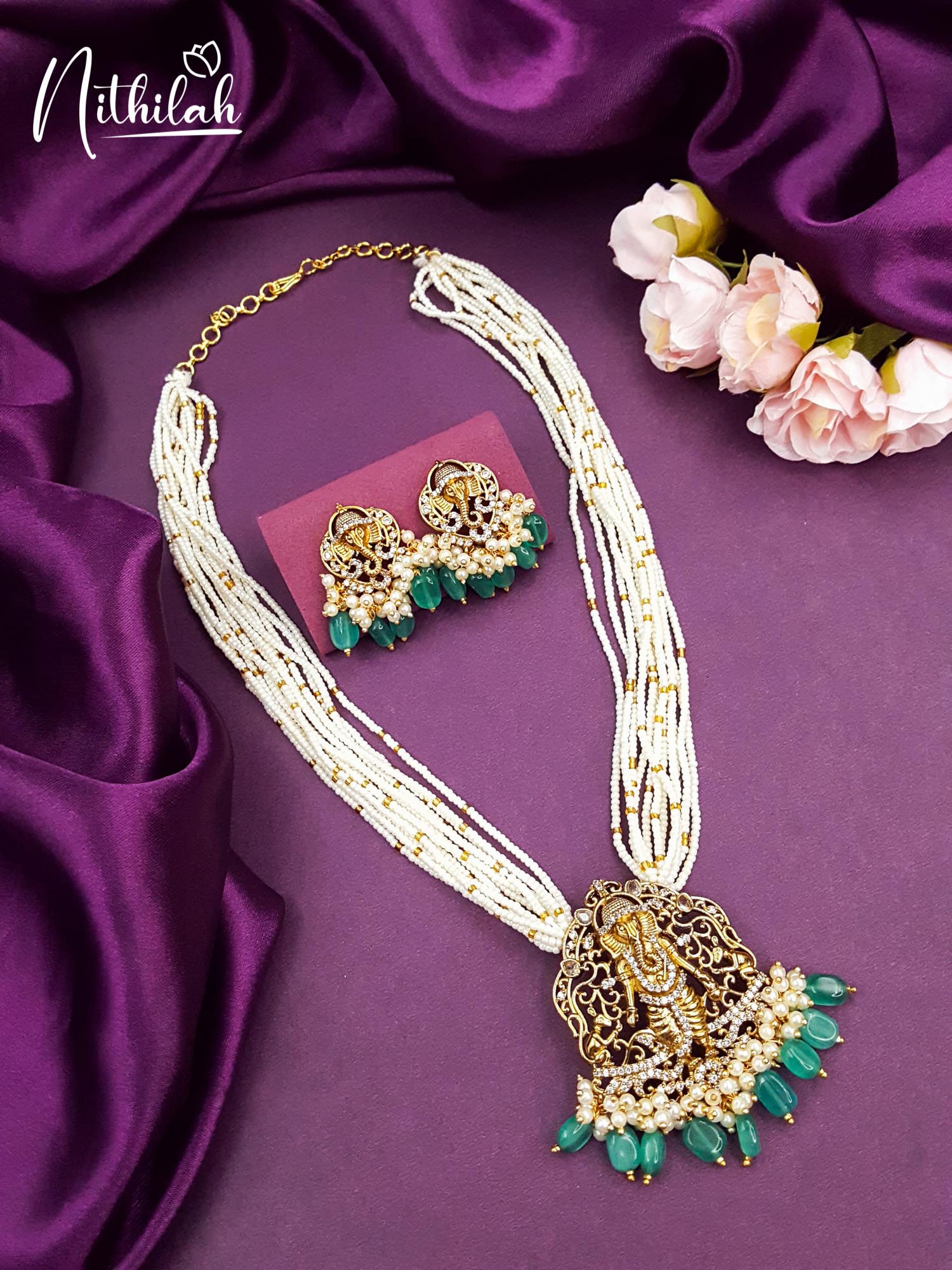 Ganesha Design Moissanite Beads Victorian Chain