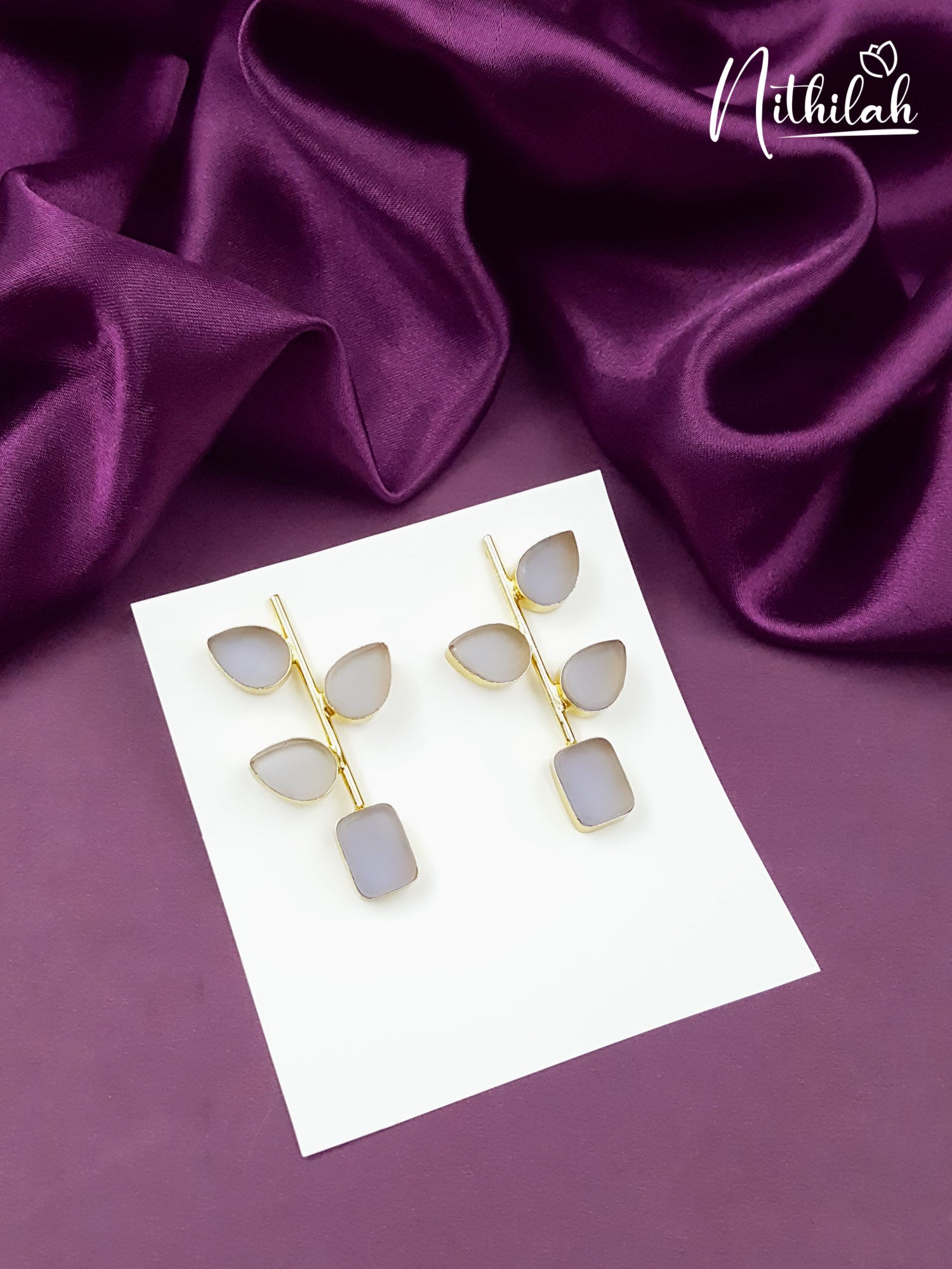 Grey Quartz Leaf Earrings