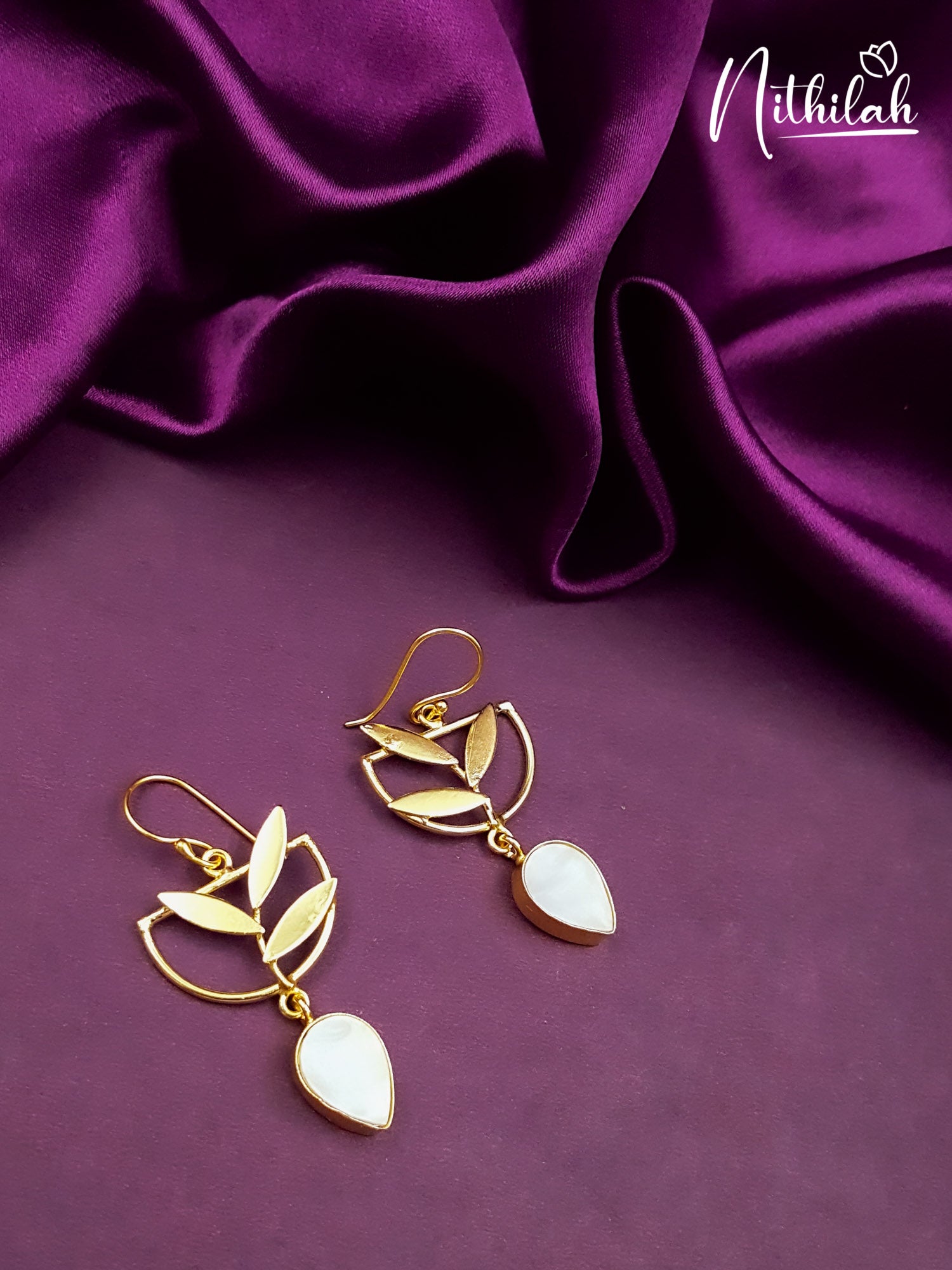 Leaves in Semi Circle MOP Fashion Earrings
