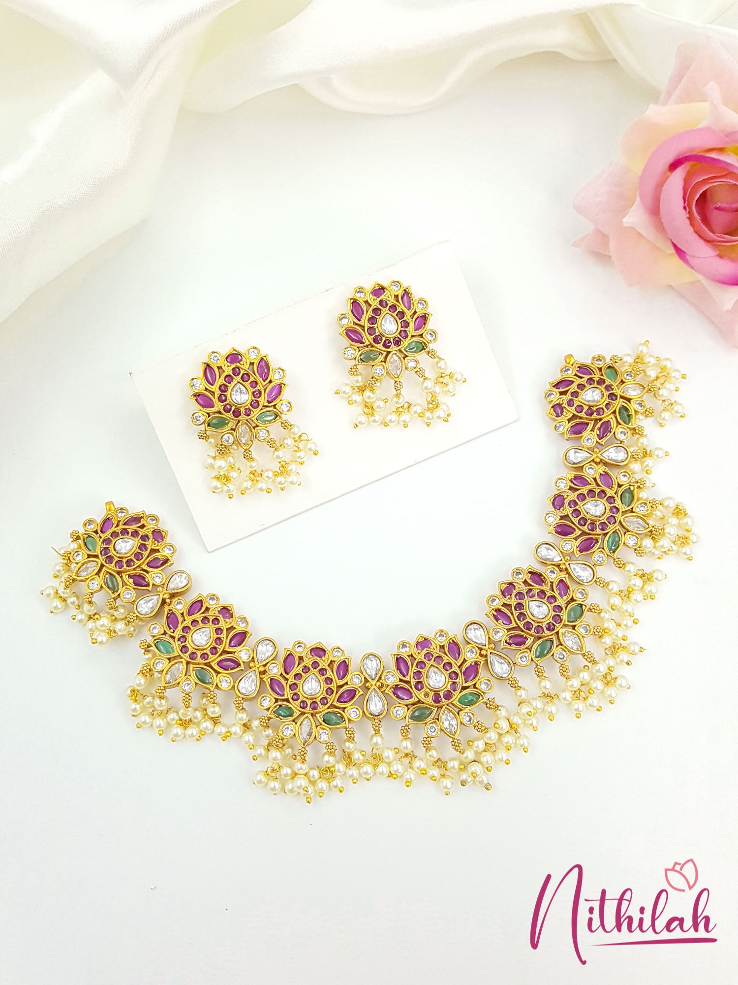 LotusGuttapusaluJadauNecklaceSet