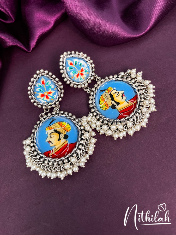 Meenakari King Handmade Blue Oxidised Earrings