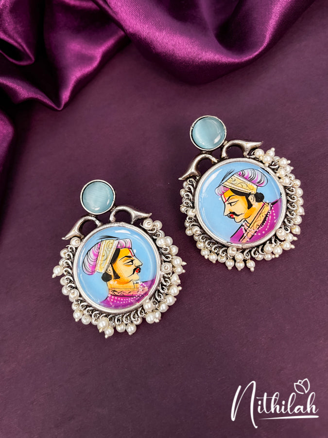 Meenakari King Handmade Blue Oxidised Earrings