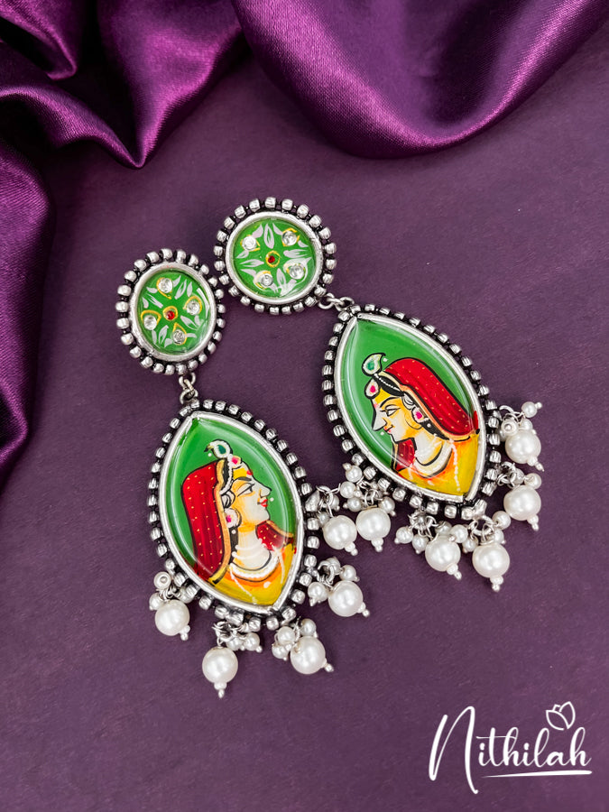 Meenakari Radha Handmade Green Oxidised Earrings