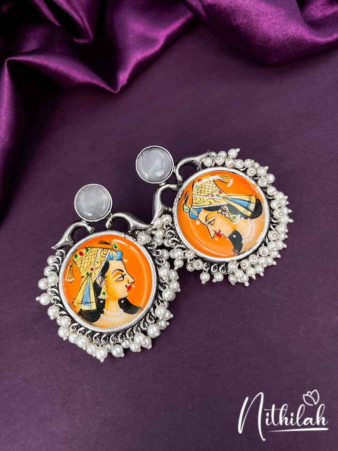 Meenakari Orange Queen Handmade Oxidised Earrings