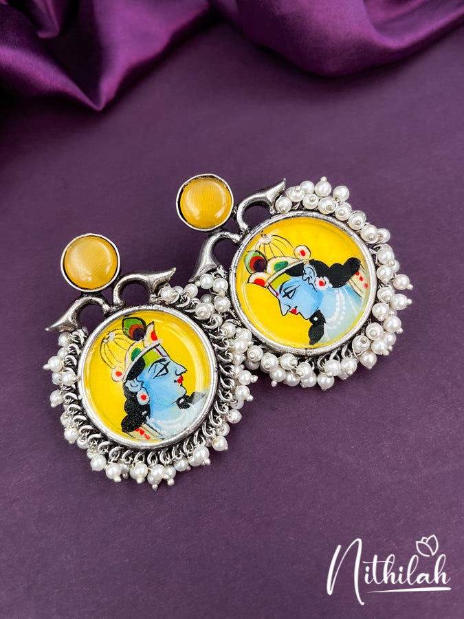 Meenakari Yellow Krishna Handmade Oxidised Earrings