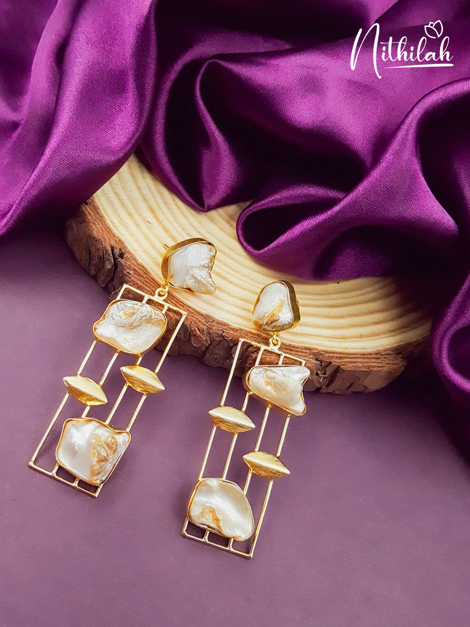Rectangle Natural Pearl Earrings