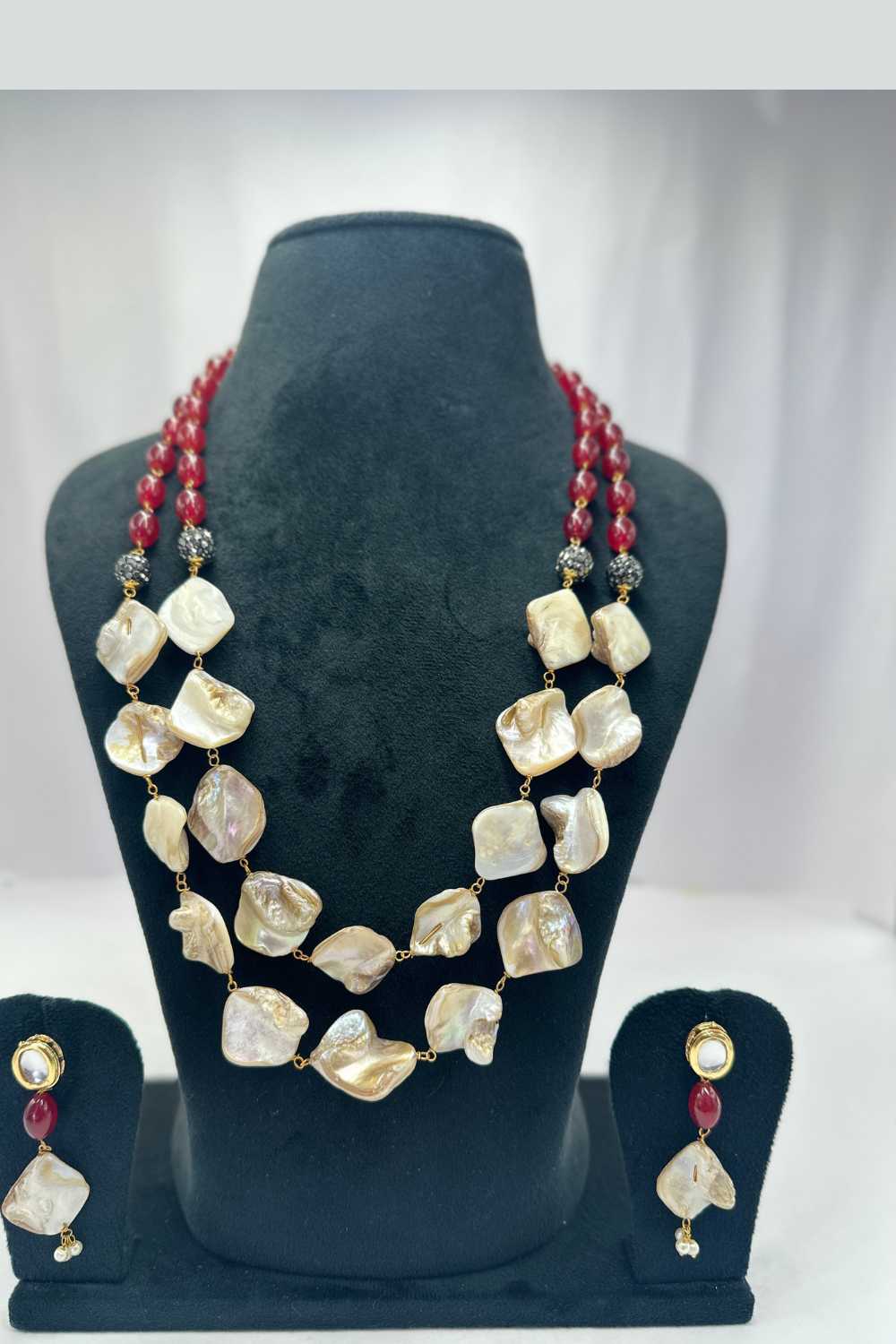 Mother of Pearl and Crystal Beads Long Haram Set