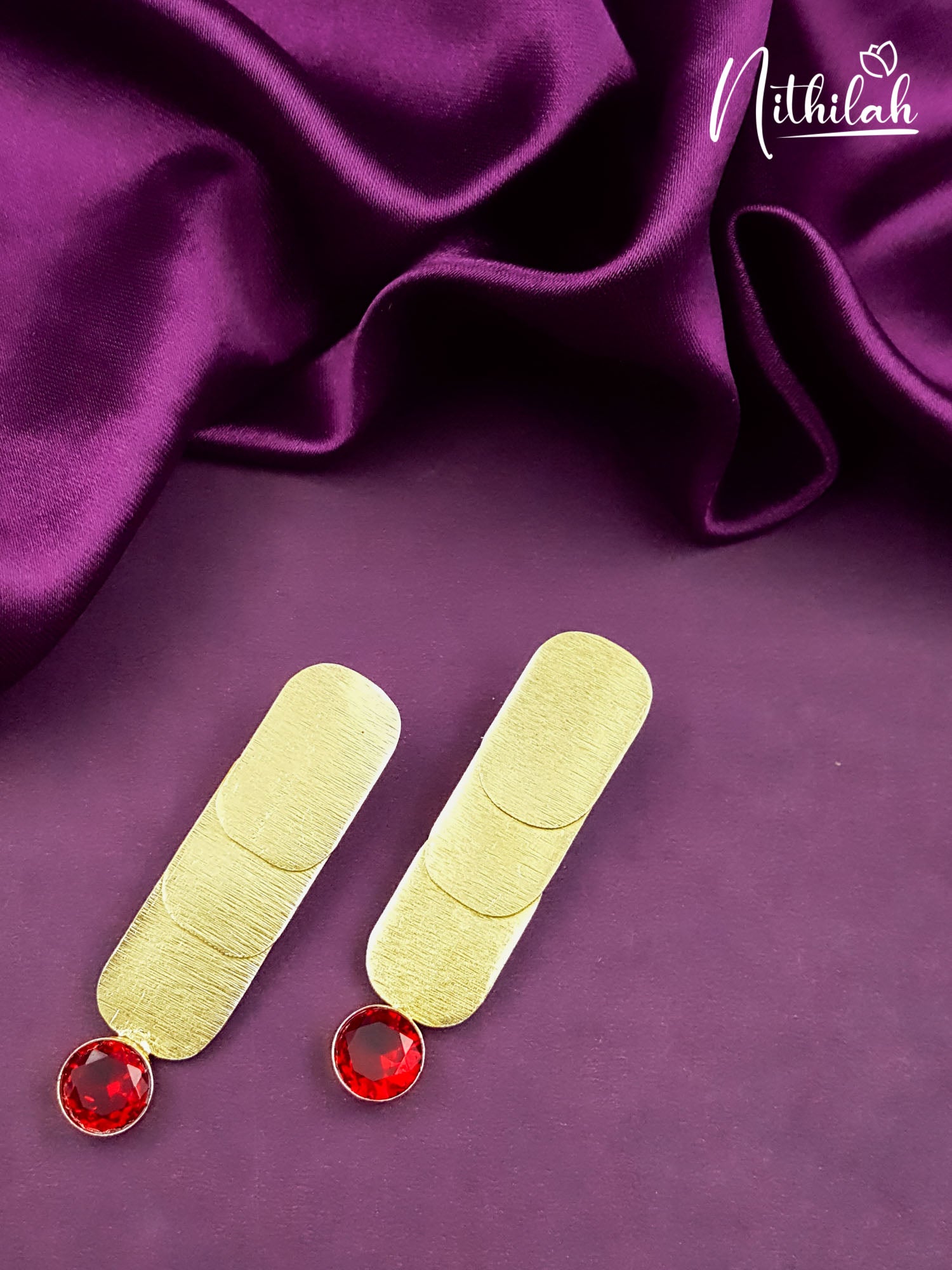 Red Quartz Long Rectangle Earrings