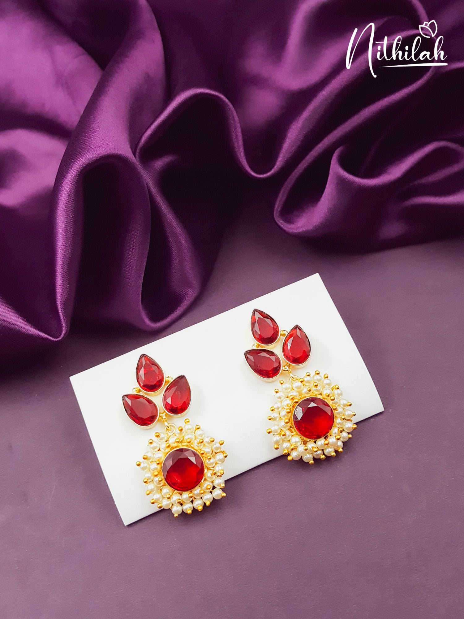 Red Quartz Pearl Cluster Earring Drops