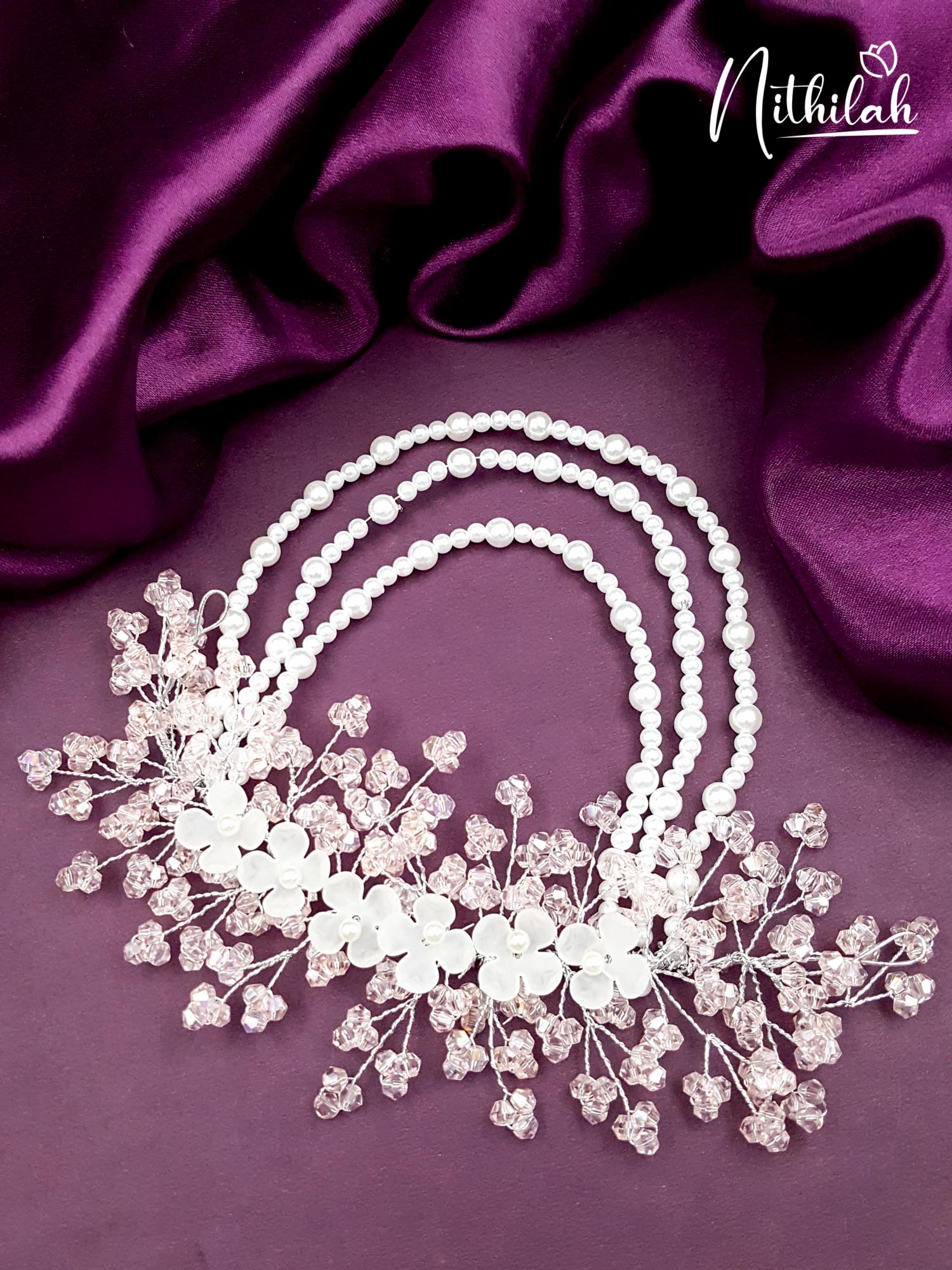 White Lomfox Crystal with Hanging Pearl Hair Accessory Headband Hair Jewellery