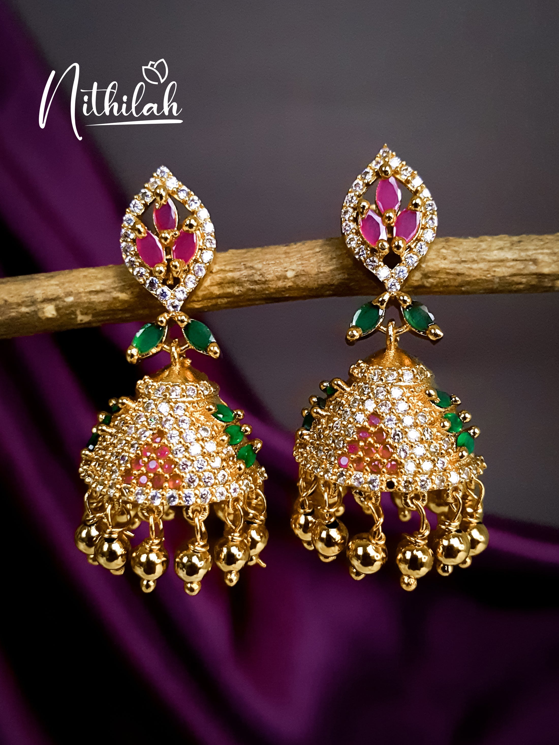 Buy Gold AD Jhumka Earrings | Gold Finish Earrings