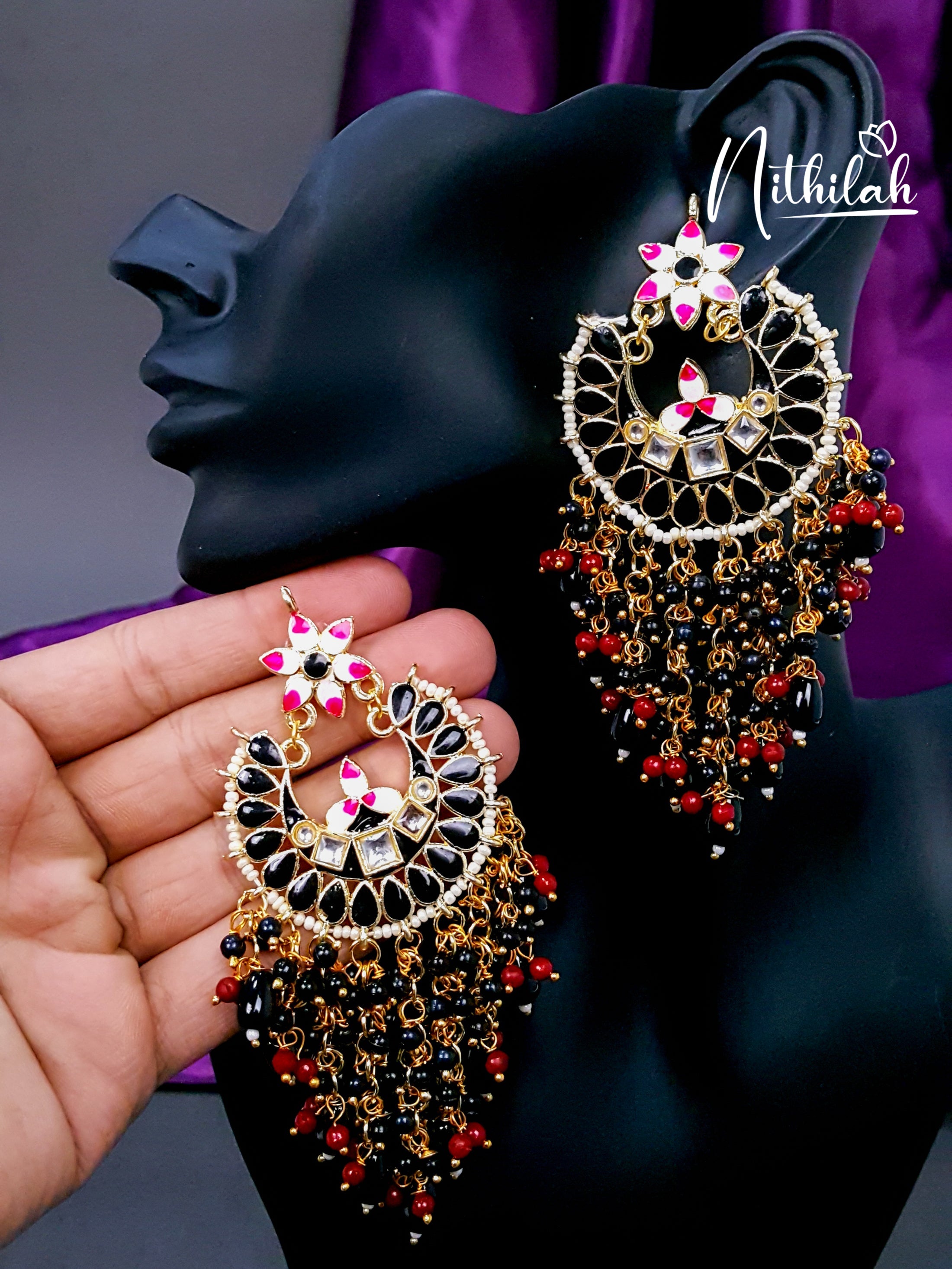 Buy Black Meenakari Chandbali Chandelier Earrings | Chandbali Earrings