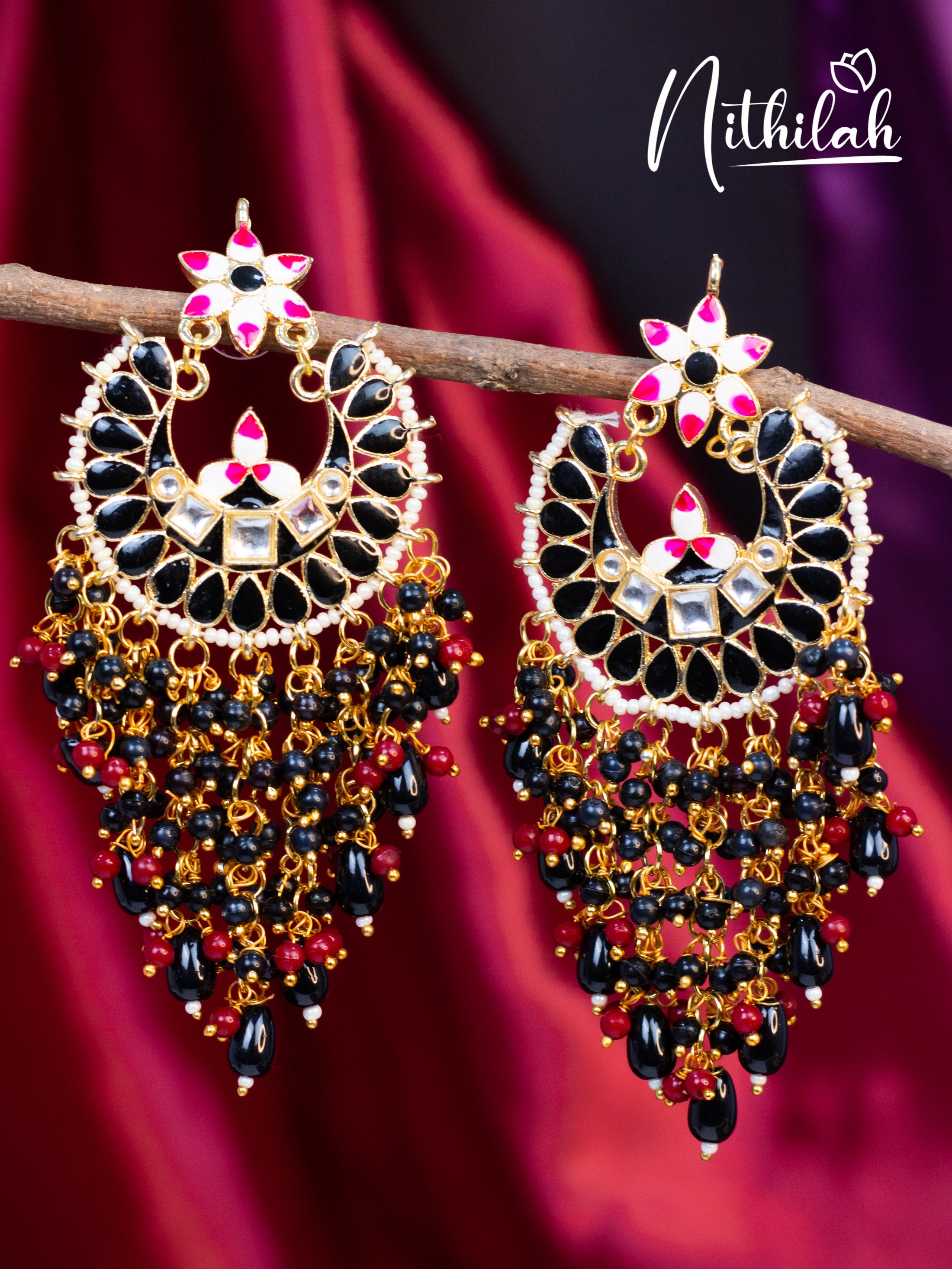 Buy Black Meenakari Chandbali Chandelier Earrings | Chandbali Earrings