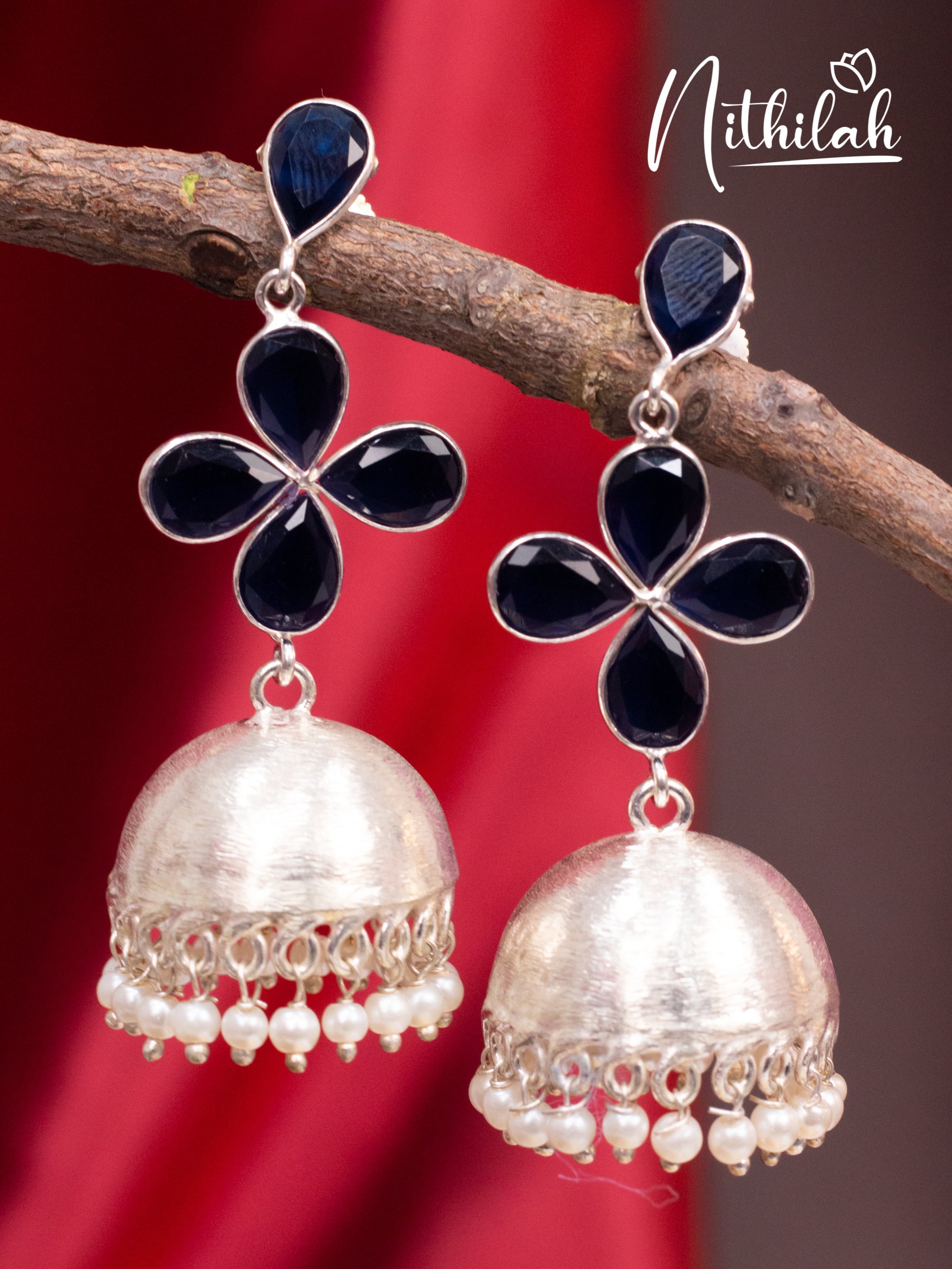 Buy Black Stone Flower Oxidised Jhumka | Oxidised Jhumka