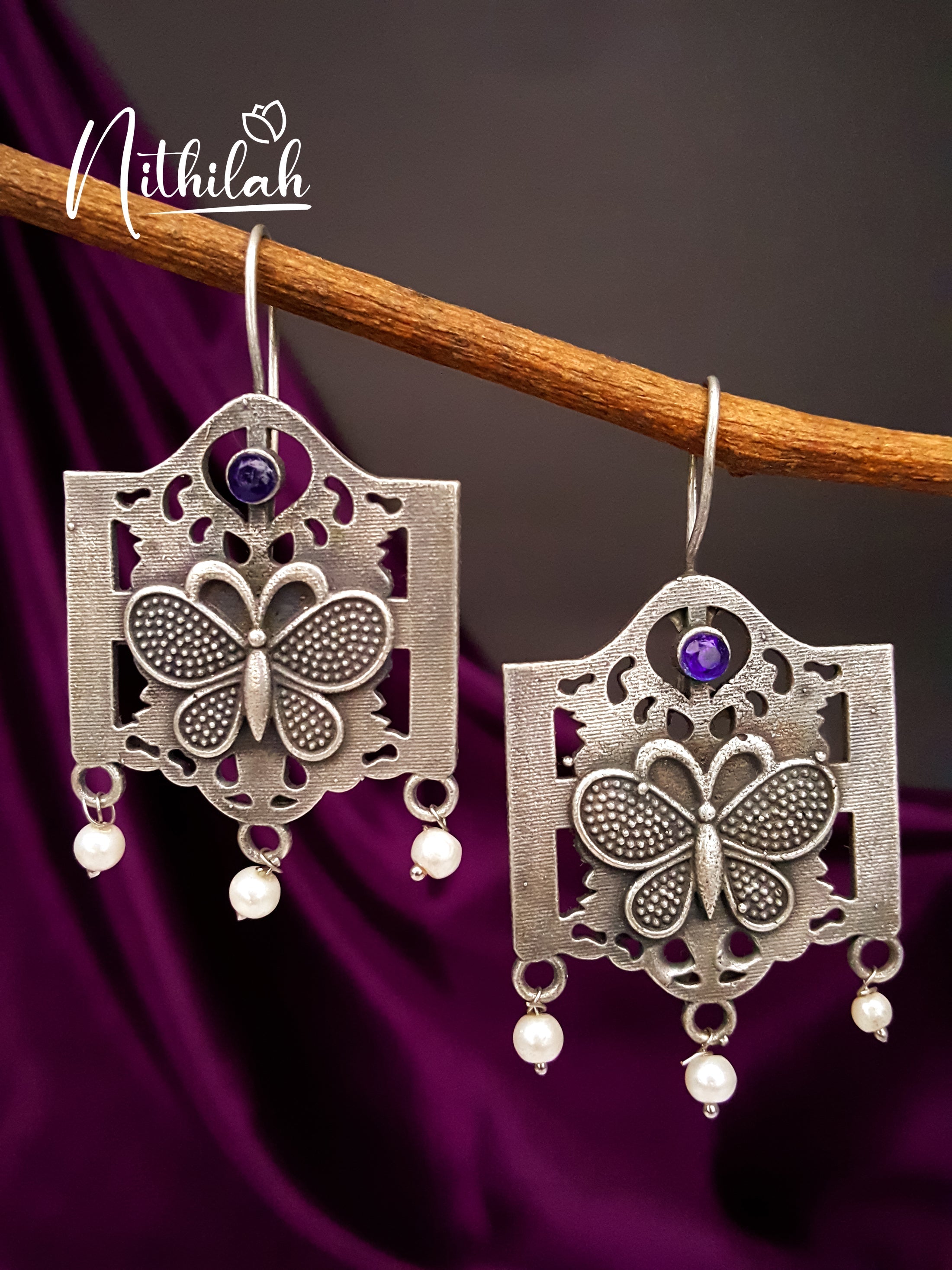 Buy Butterfly Frame Oxidised Silver Earrings