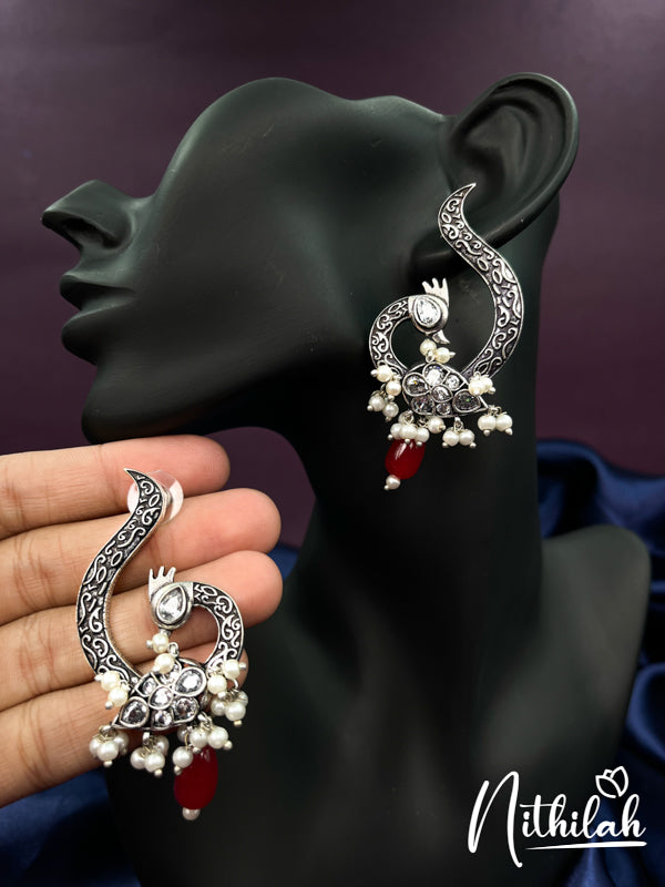 Classic Side Peacock Oxidised Earrings N17E142