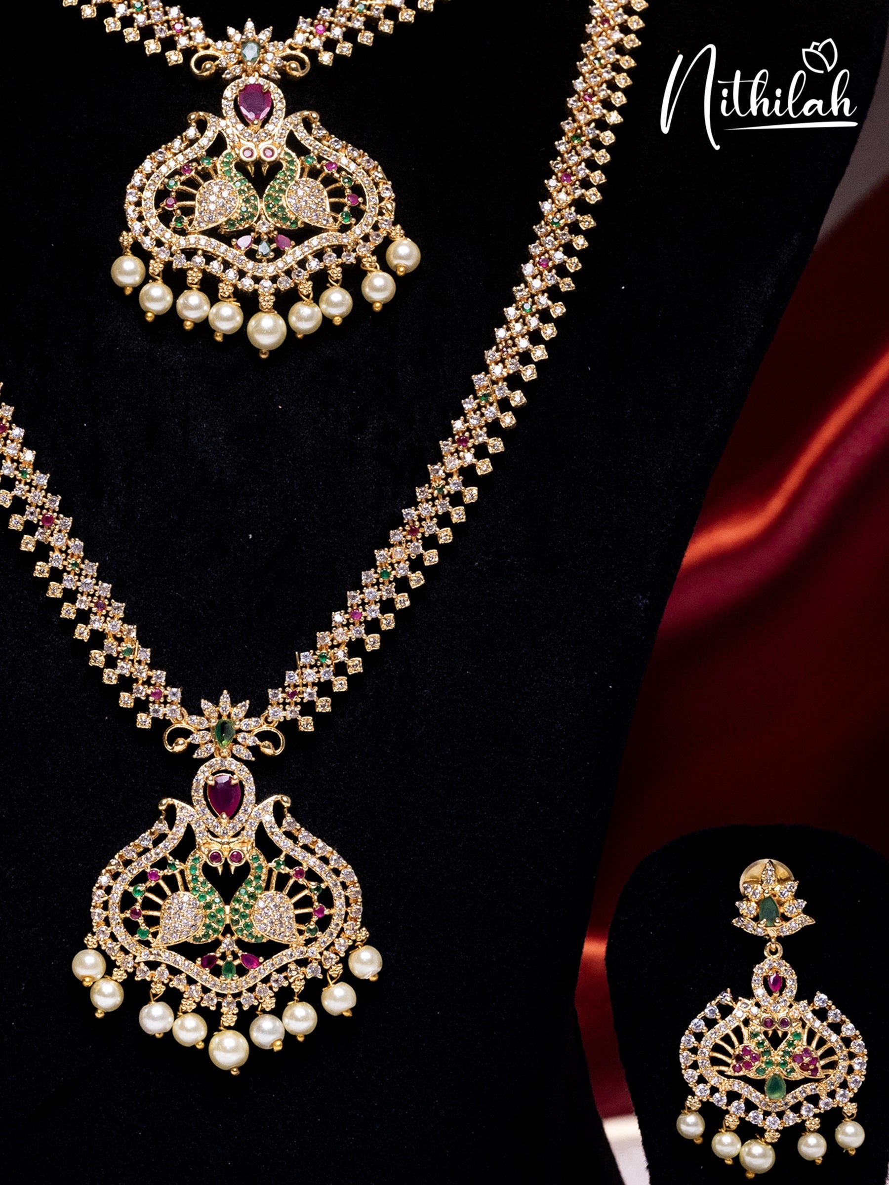 Buy Double Peacock AD Semi Bridal Jewel Set
