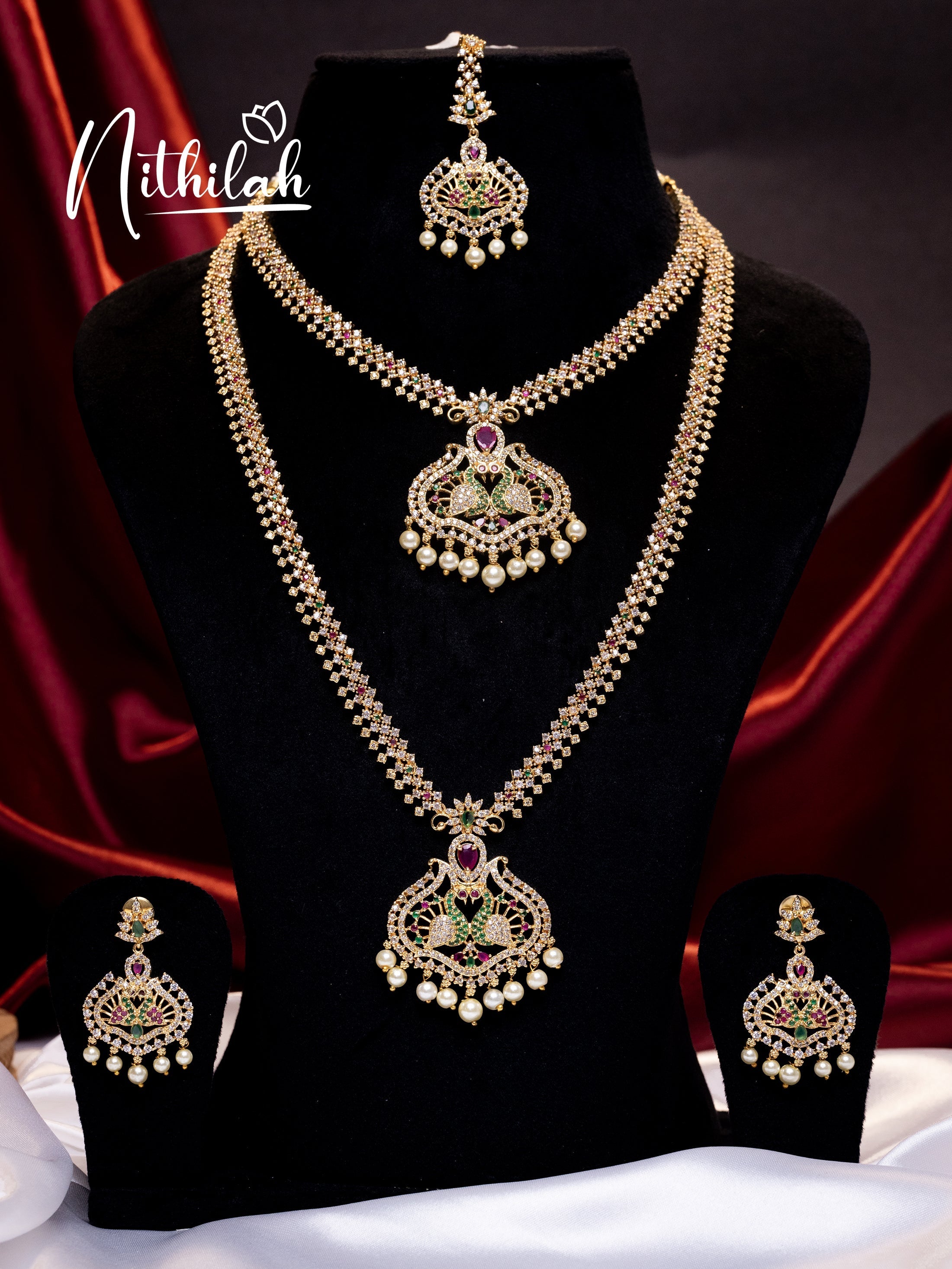 Buy Double Peacock AD Semi Bridal Jewel Set