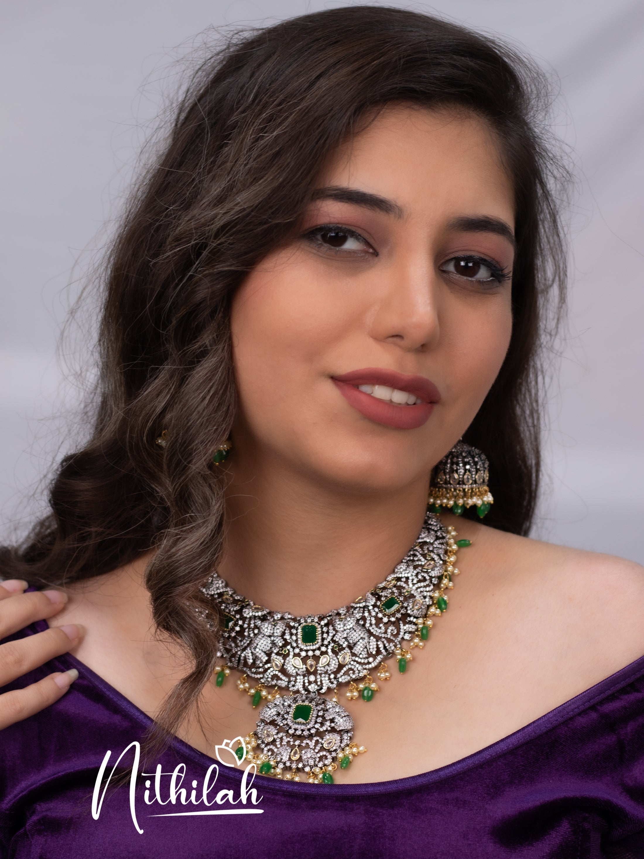Buy AD Necklace Set Green | Elephant Victorian Necklace