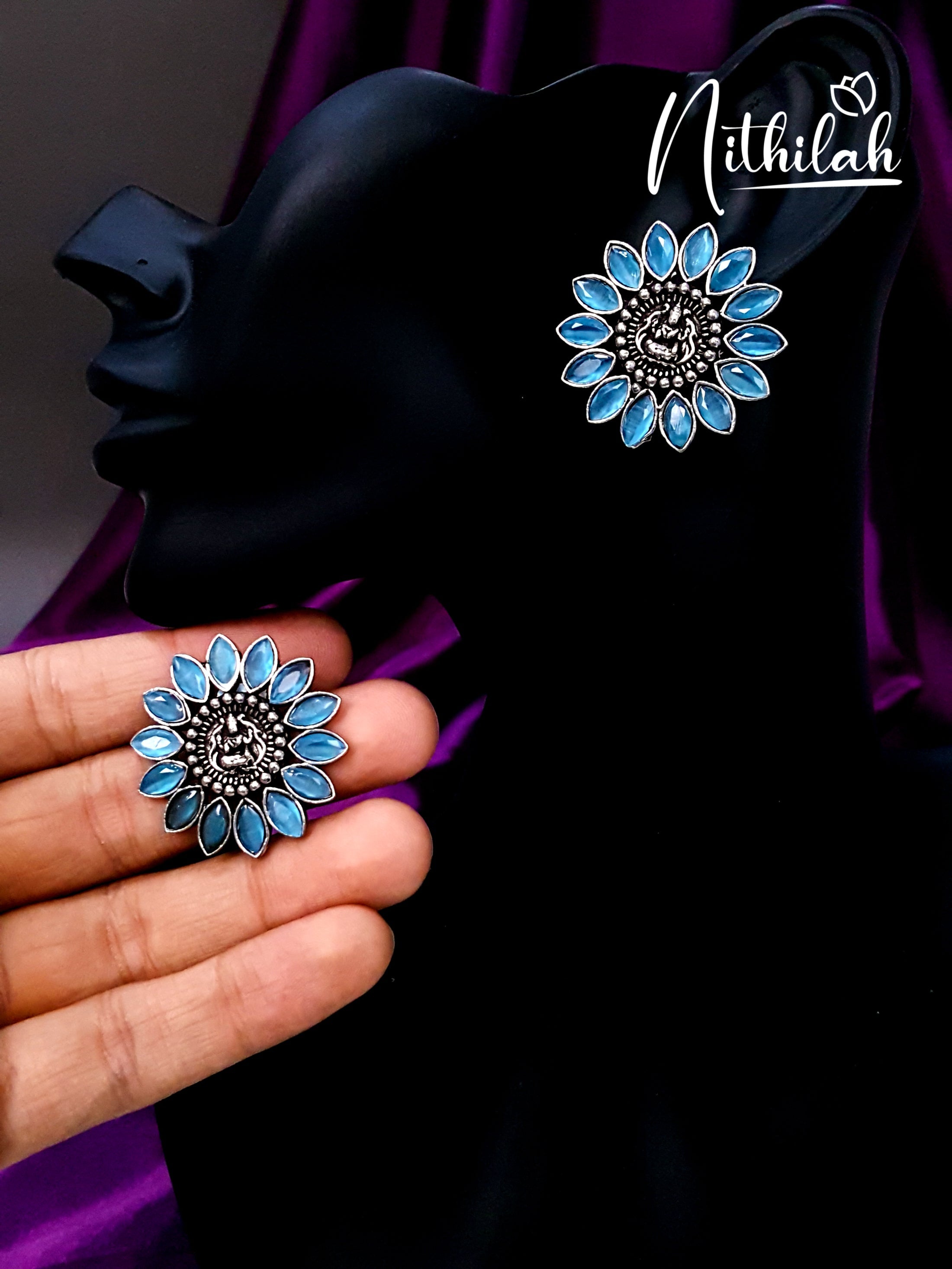 Buy Blue Oxidised Studs Flower Lakshmi