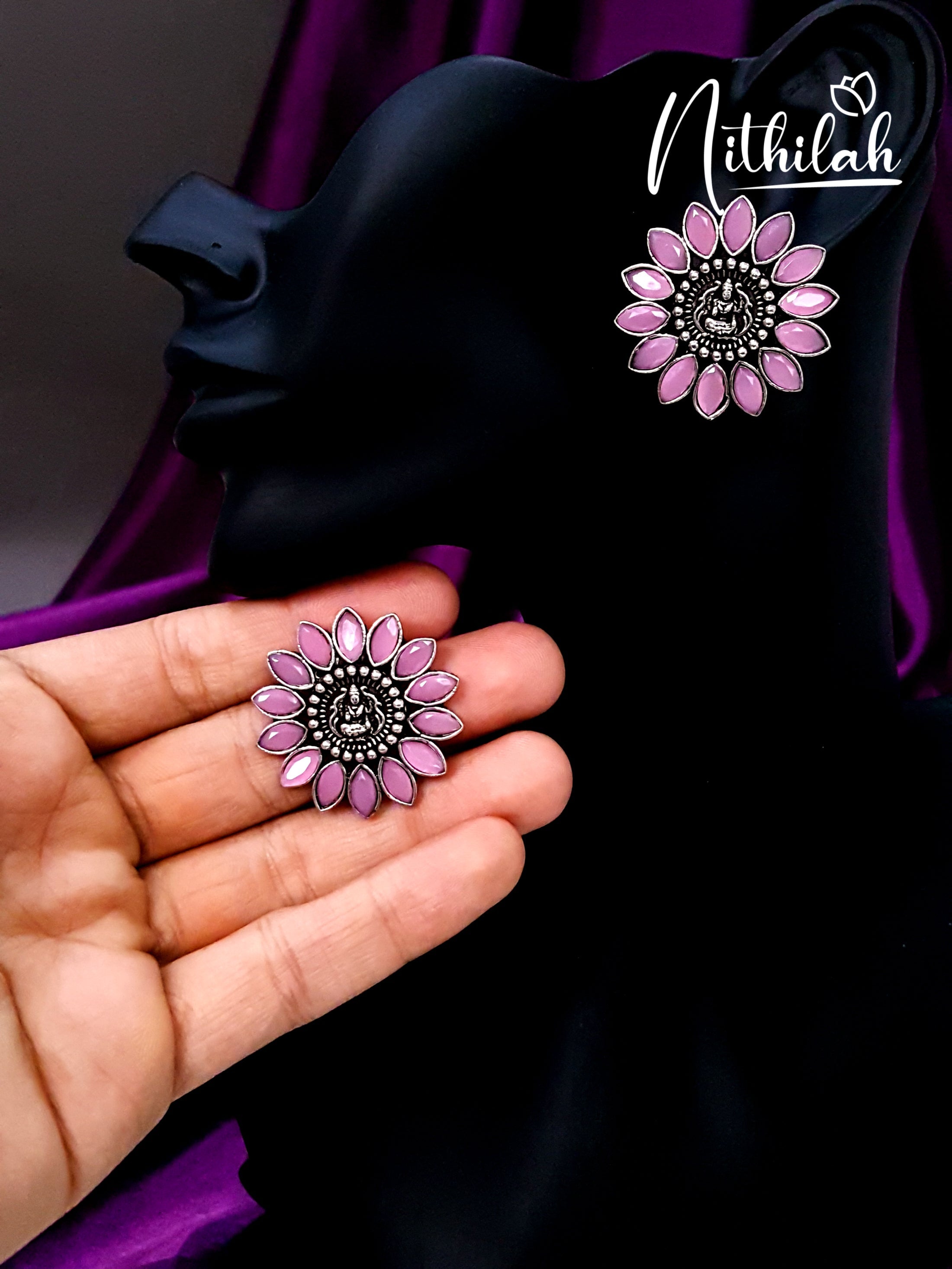 Buy Flower Lakshmi Pink Oxidised Studs