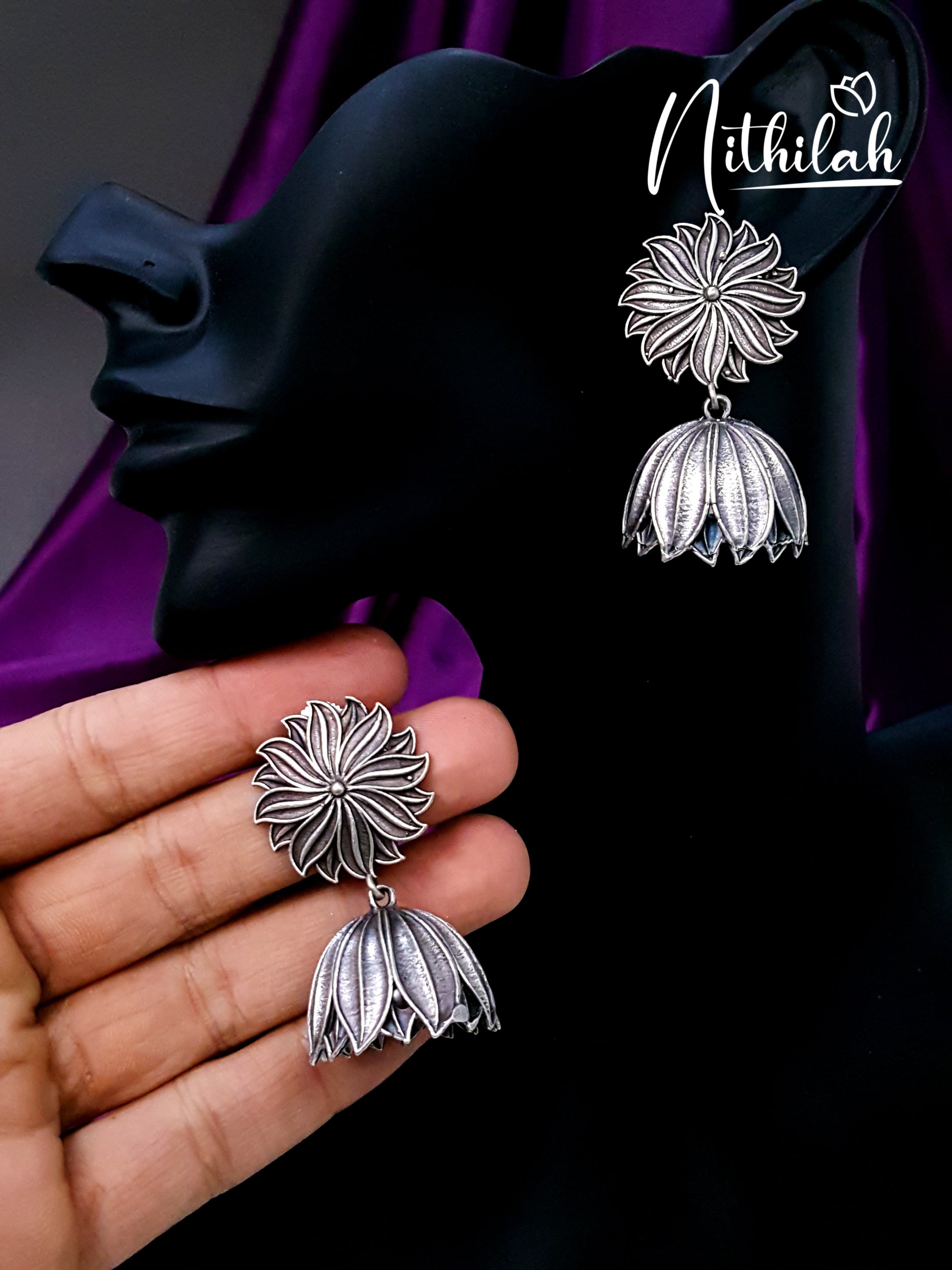 Buy Flower Petals shaped Oxidised Jhumka