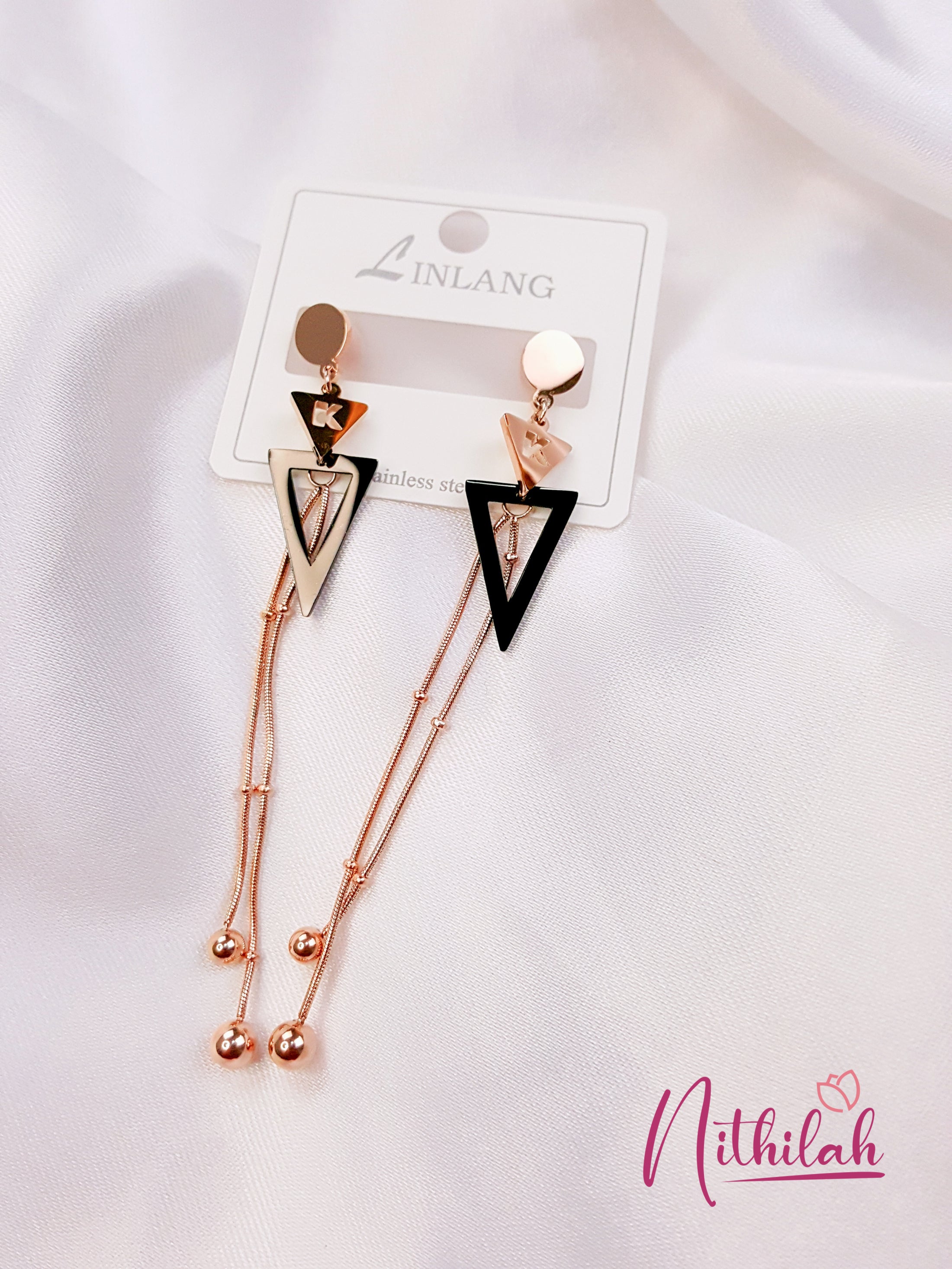 Buy Imitation Jewellery Fancy Earrings Gold Inverted Triangles with Danglers NRBE117 Online