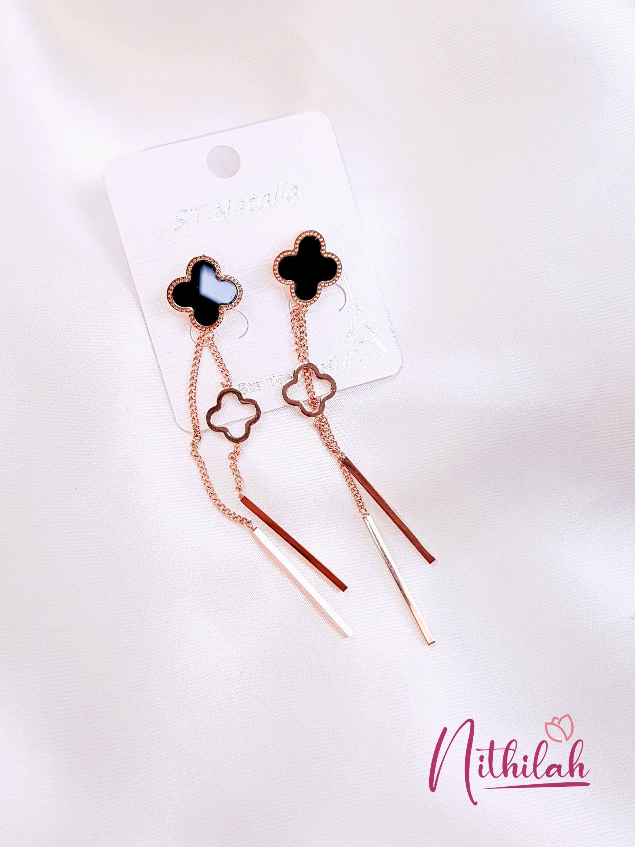 Buy Fancy Black Grid Rose Gold Dangler Earrings