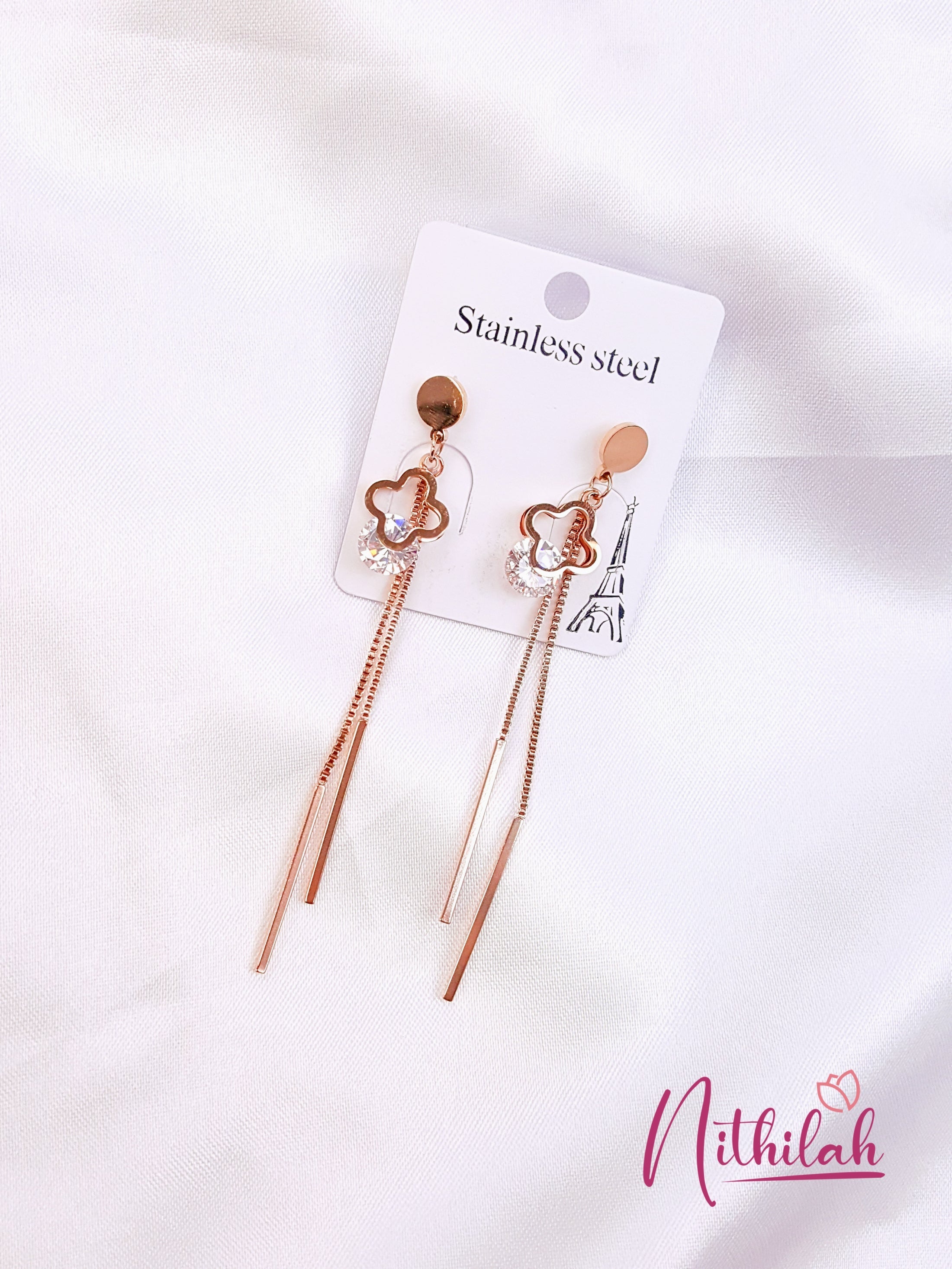 Buy Fancy Rose Gold Earrings Grid Dangler