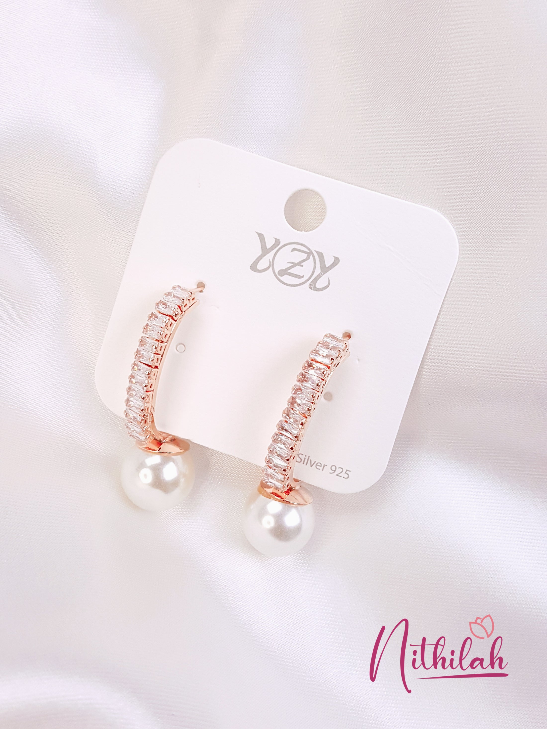 Buy Fancy Rose Gold Earrings Half Hoops with Pearl
