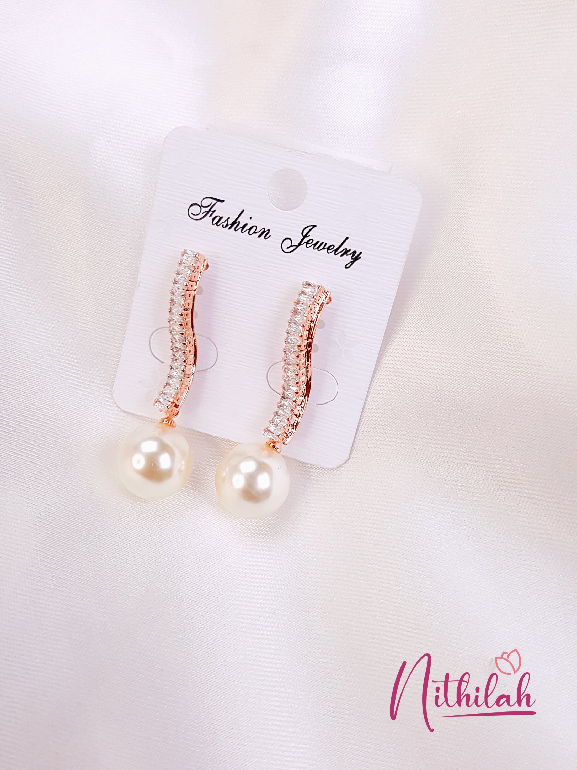 Buy Rose Gold Earrings Fancy S Shaped with Pearl
