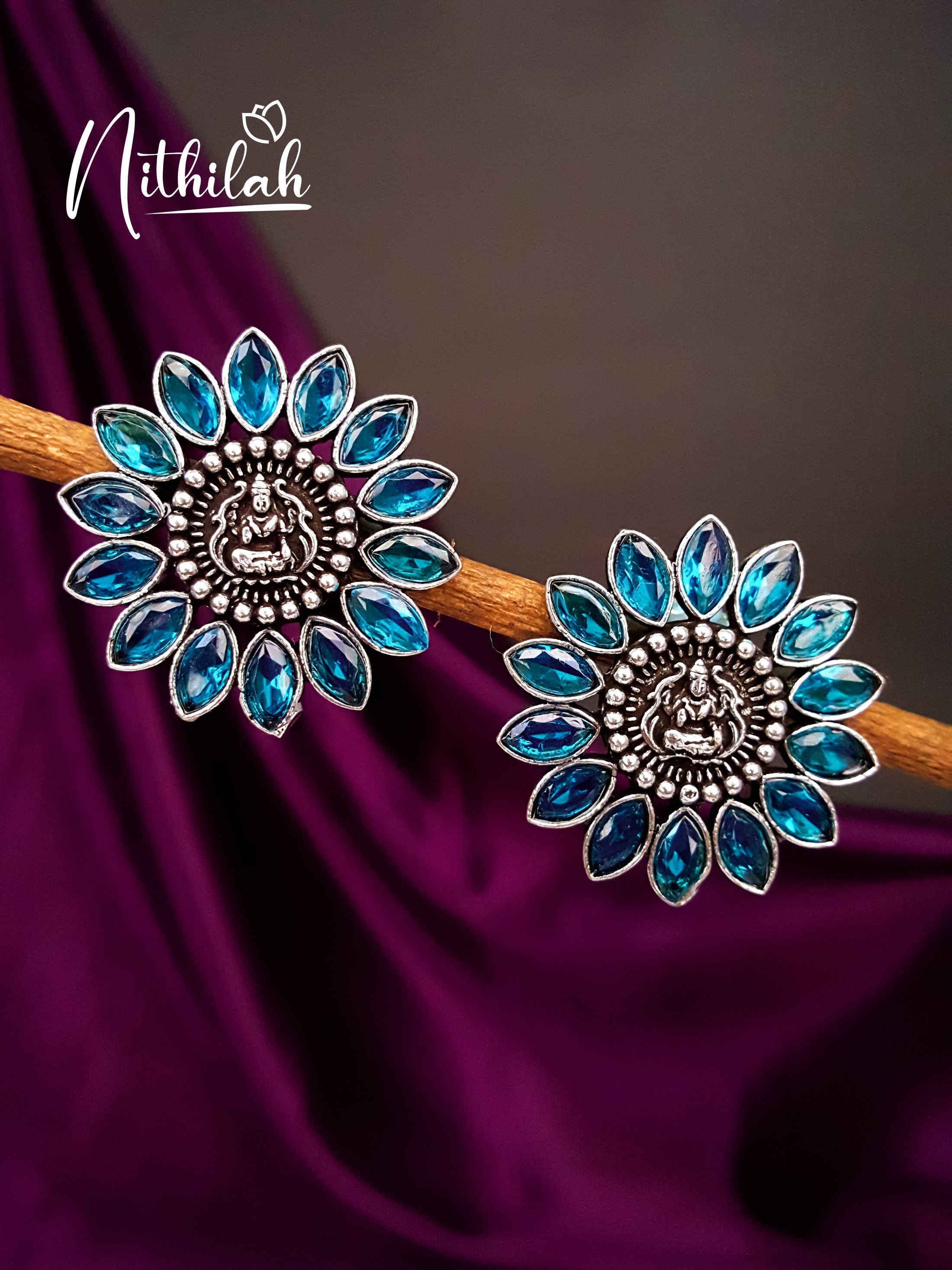 Buy Blue Oxidised Studs Flower Lakshmi