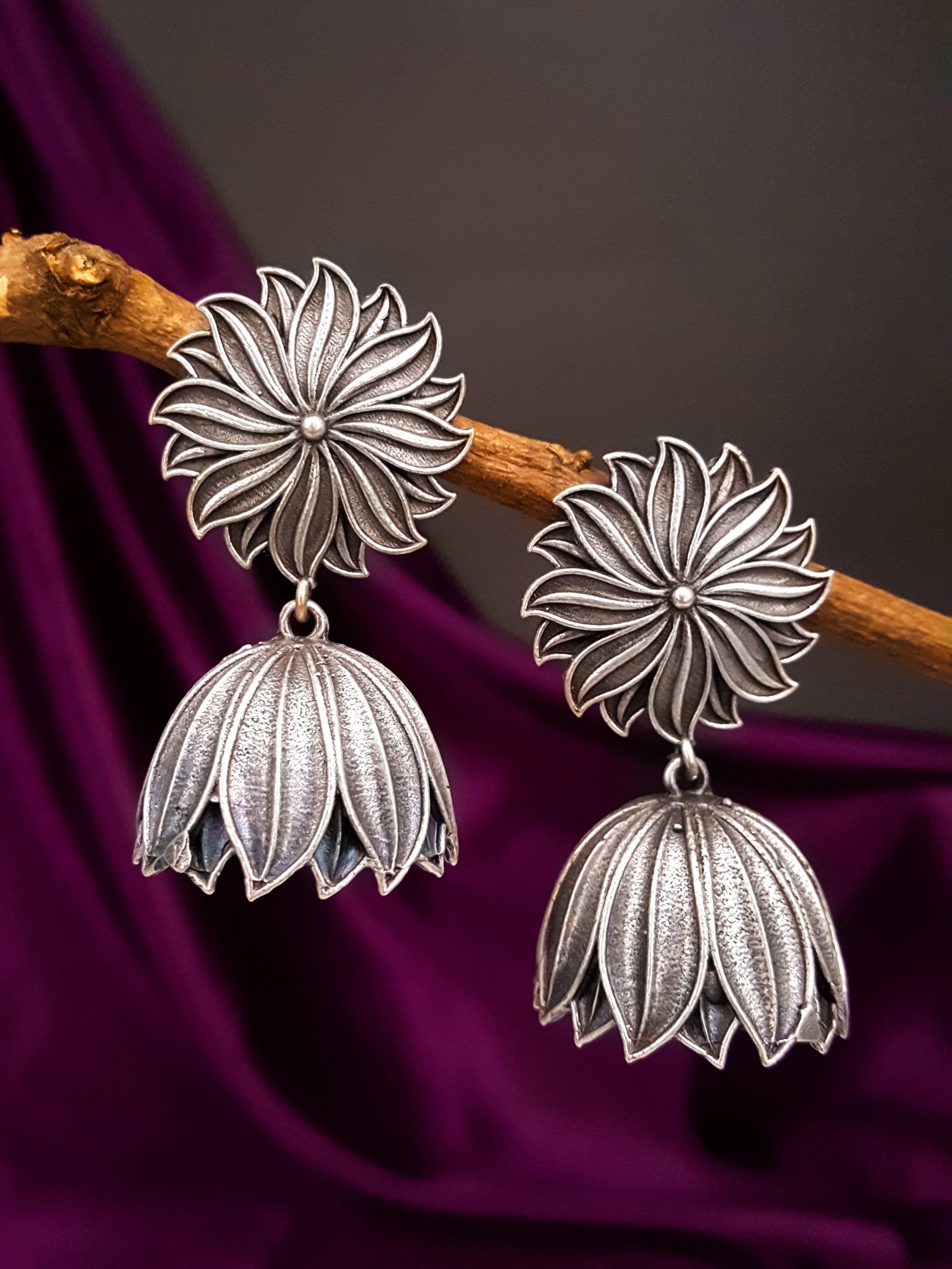 Buy Flower Petals shaped Oxidised Jhumka