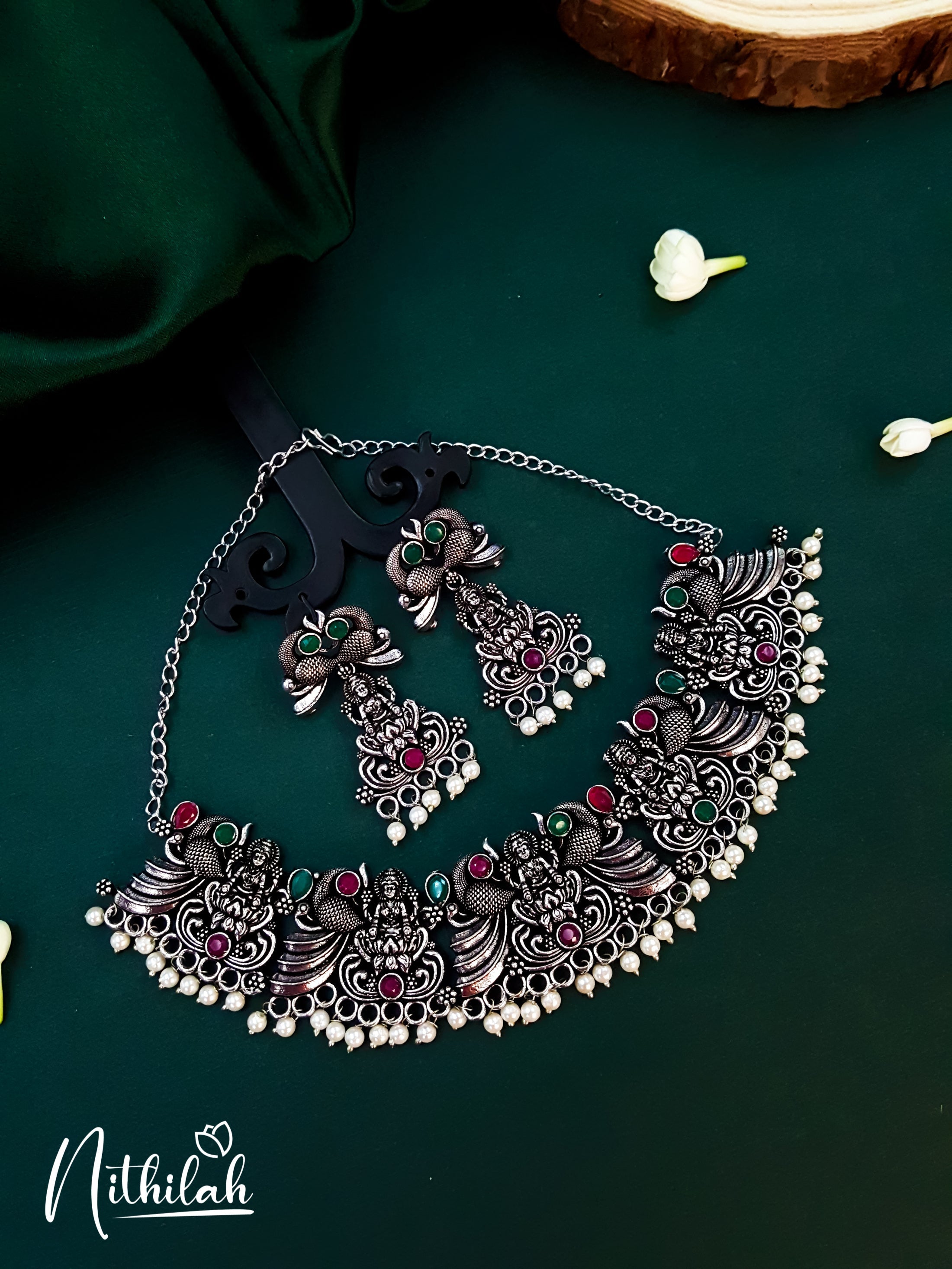 Nithilah Lakshmi Oxidised Necklace