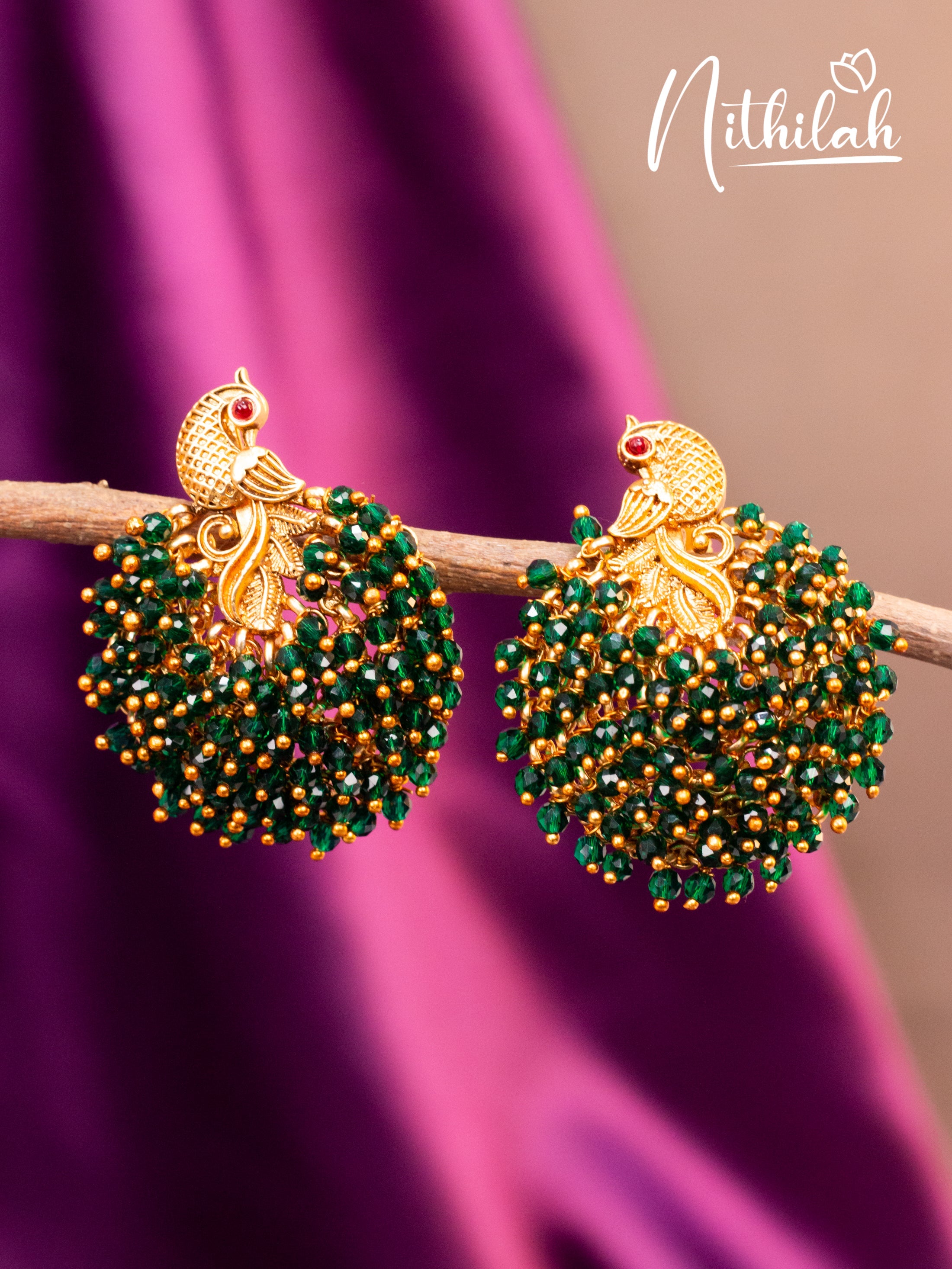 Green Crystal Beads Peacock Earrings N20E103
