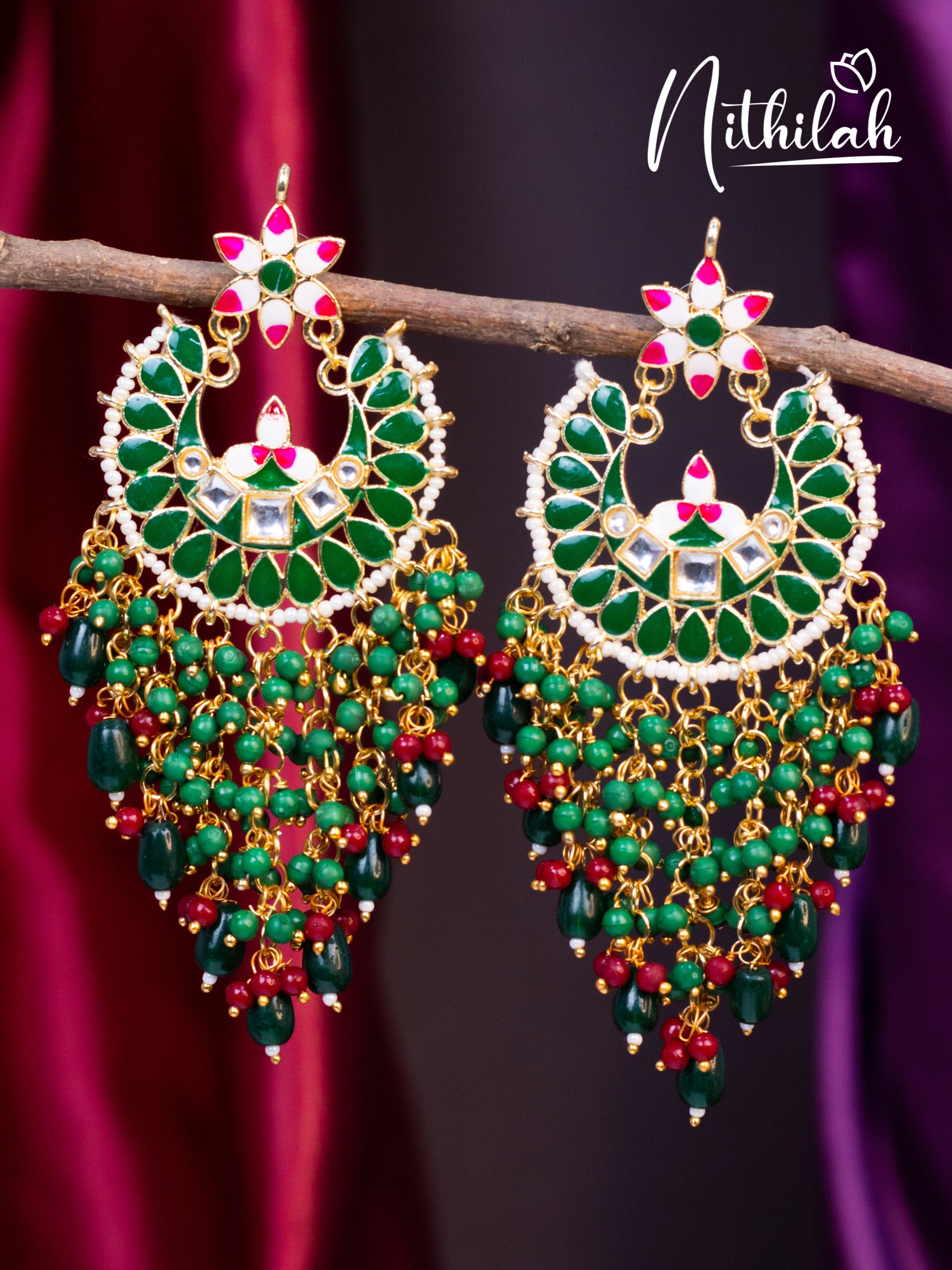 Green Meenakari Chandbali Chandelier Earrings N19E125