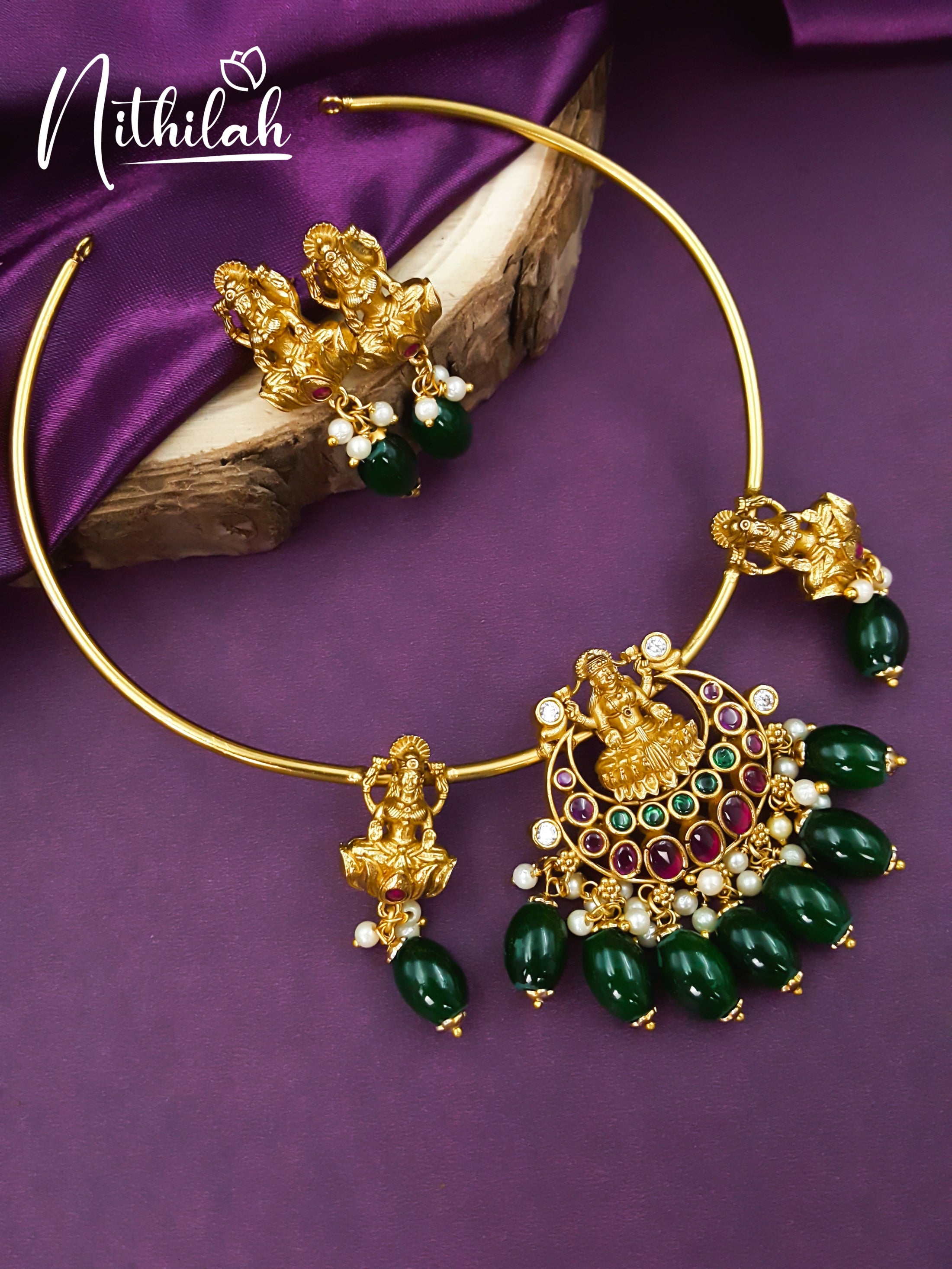 Green beads Lakshmi Necklace Choker Hasli N18N106