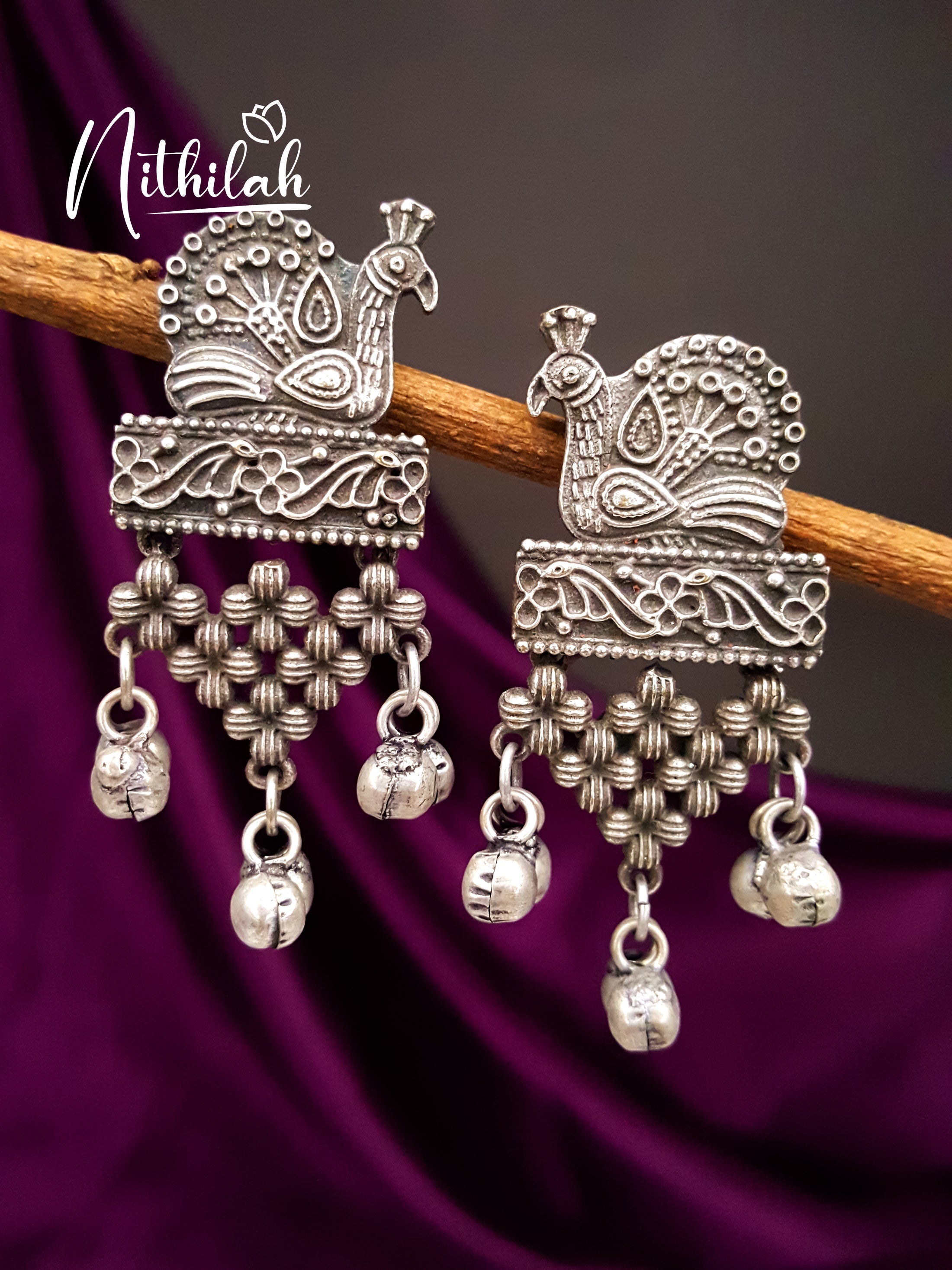 Hanging Bunch Peacock Oxidised Earrings 1 NMAE122