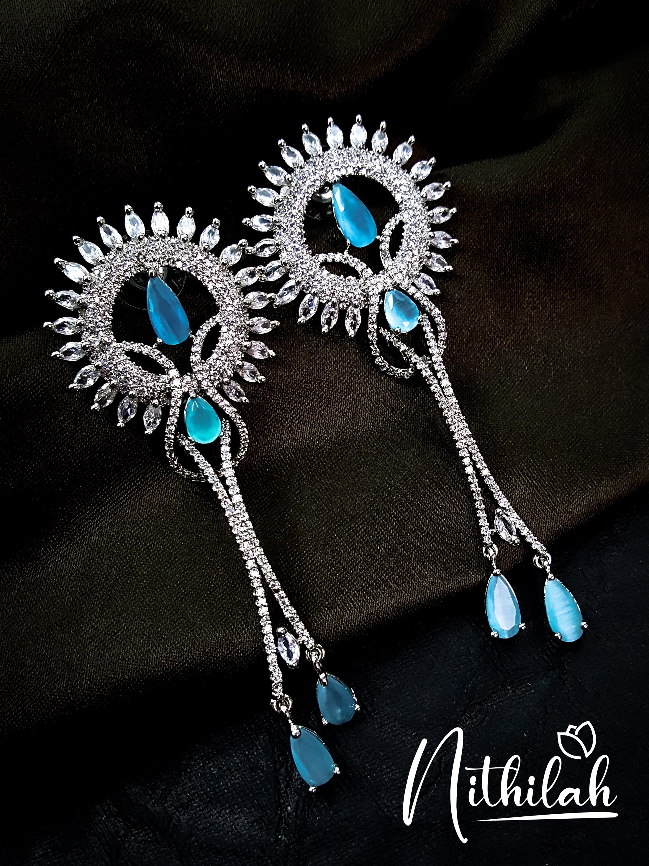Buy Imitation Jewellery Hanging Drops American Diamond Earrings - Blue NSGE114 Online