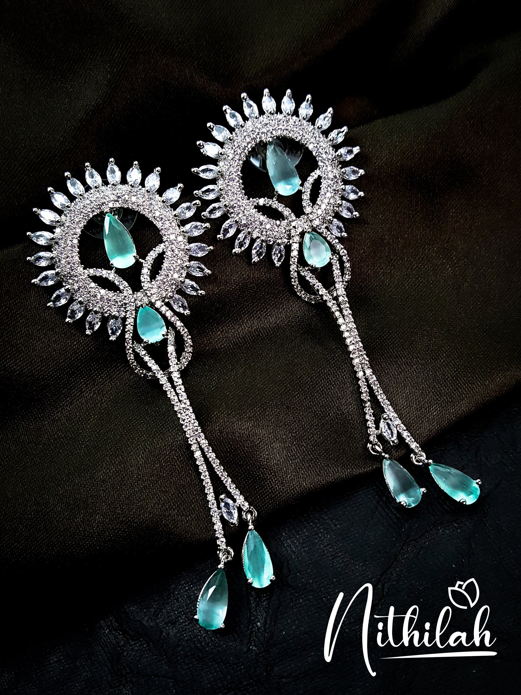 Buy Imitation Jewellery Hanging Drops American Diamond Earrings - Mint NSGE113 Online