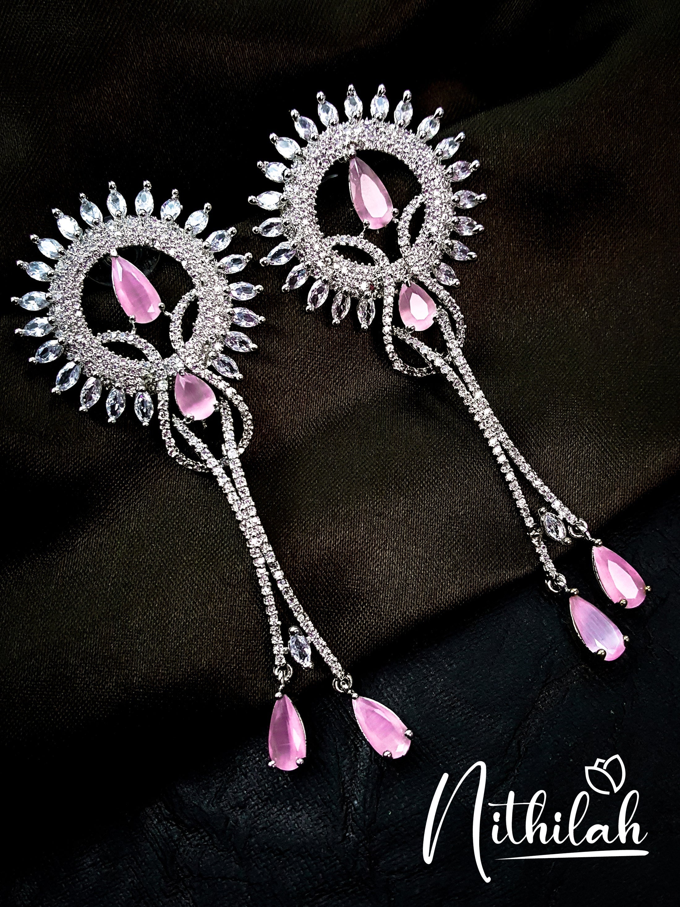 Buy Imitation Jewellery Hanging Drops American Diamond Earrings - Pink NSGE115 Online