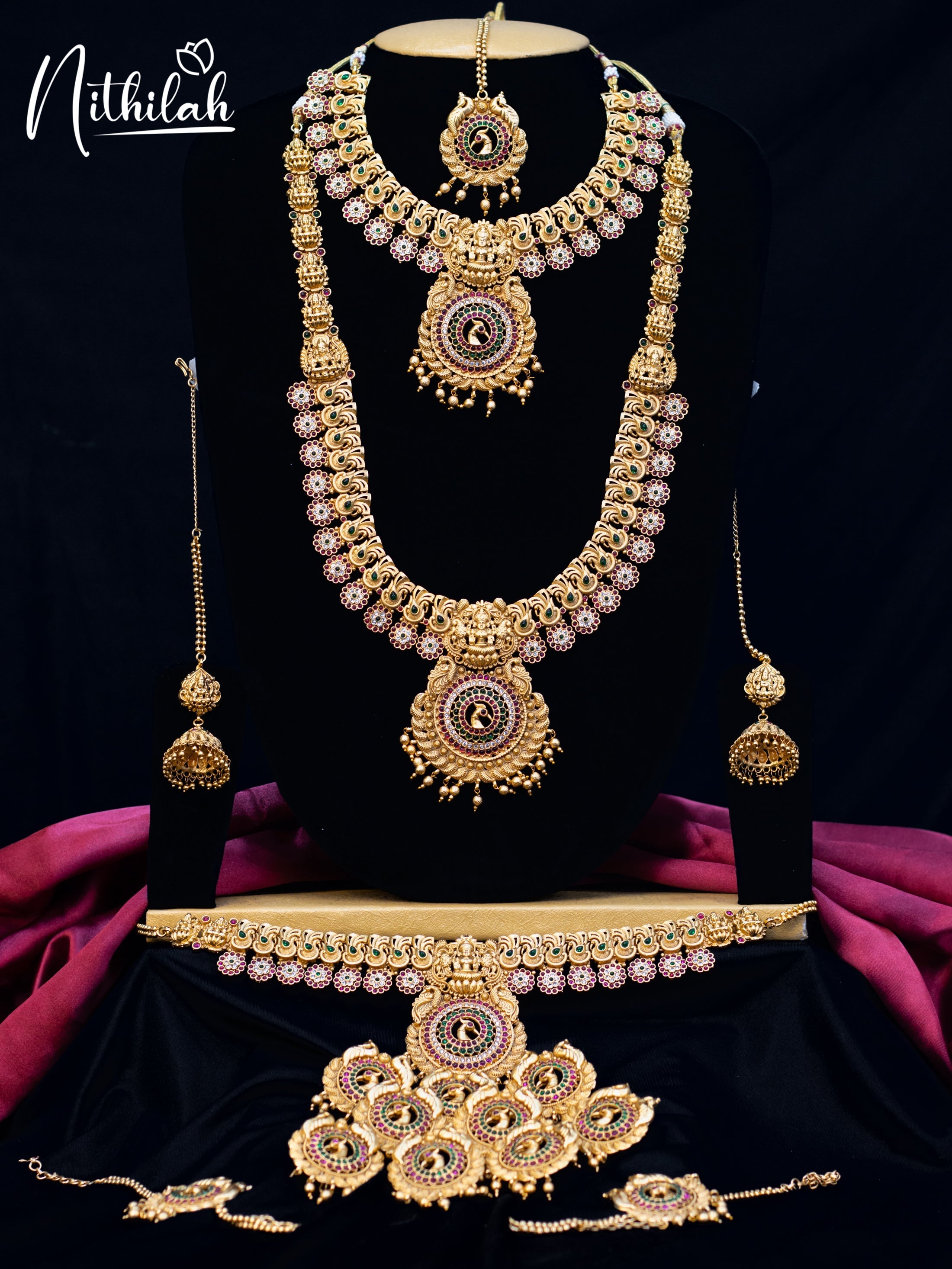 Buy Kemp Stone Jewellery | Peacock Bridal Jewellery Set