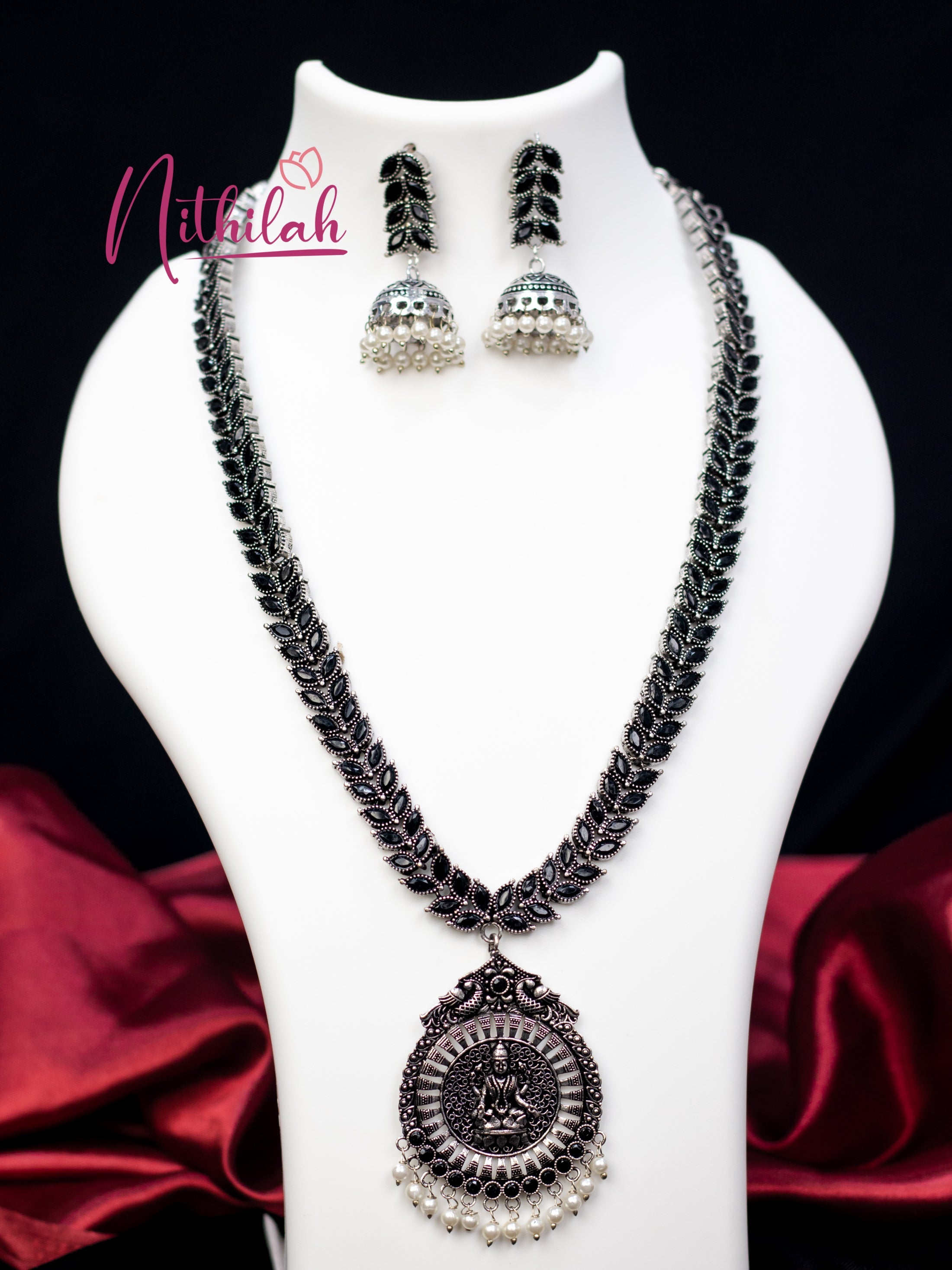 LAKSHMI DOLLAR OXIDISED SILVER HARAM - Black N10H118