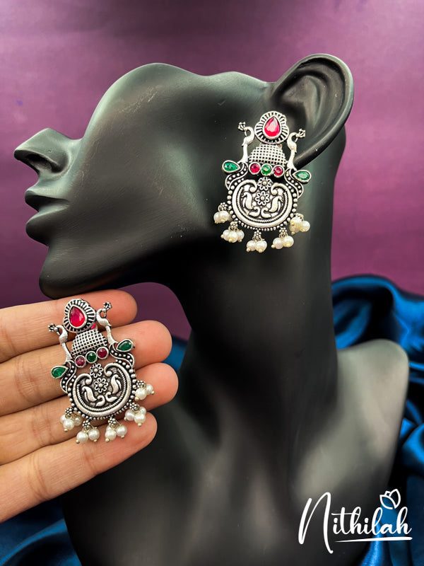 Lovely Red and Green Stone Oxidised Earrings N17E131